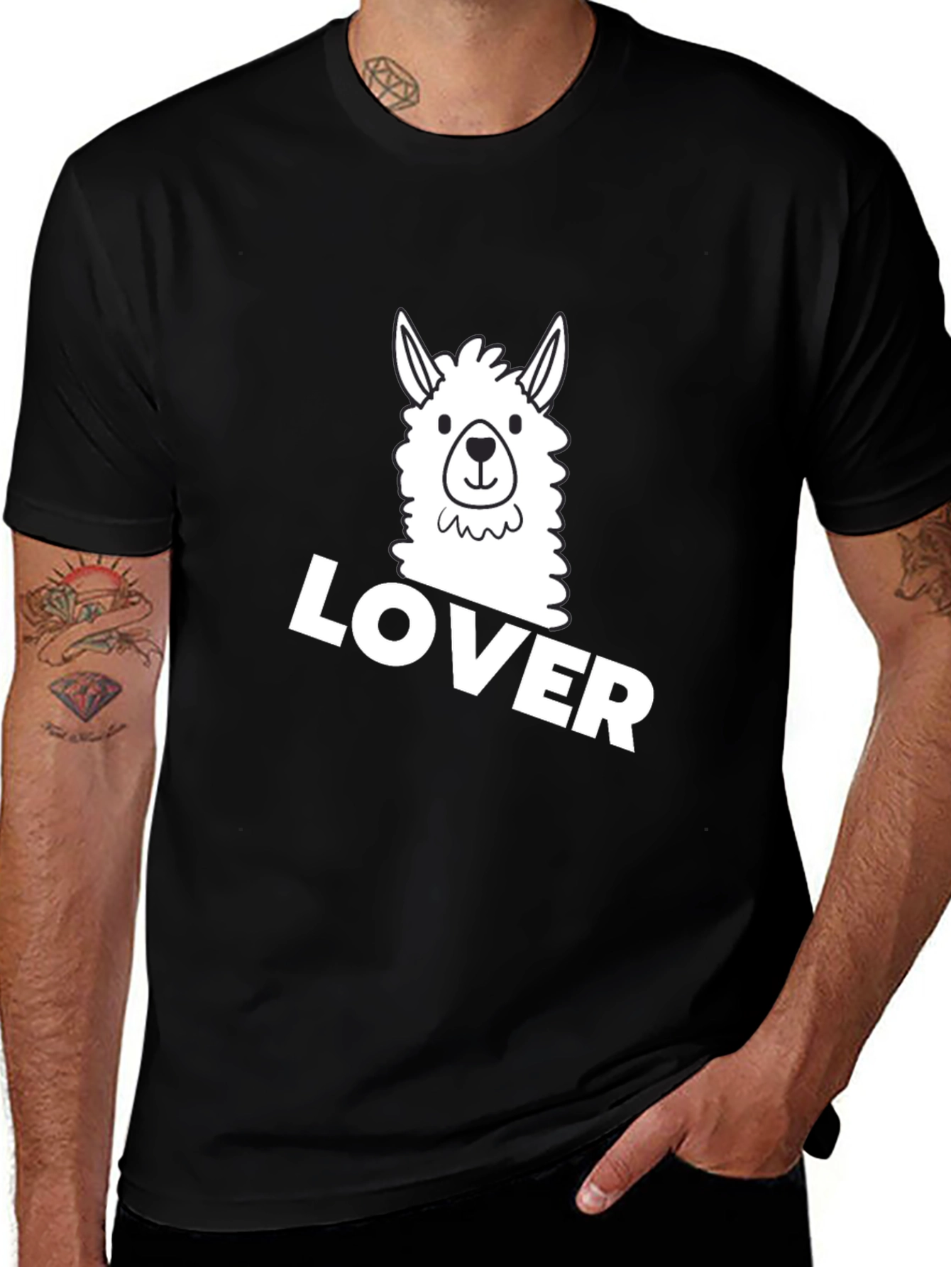 Llama Lover Graphic Tee - Black Cotton T-Shirt