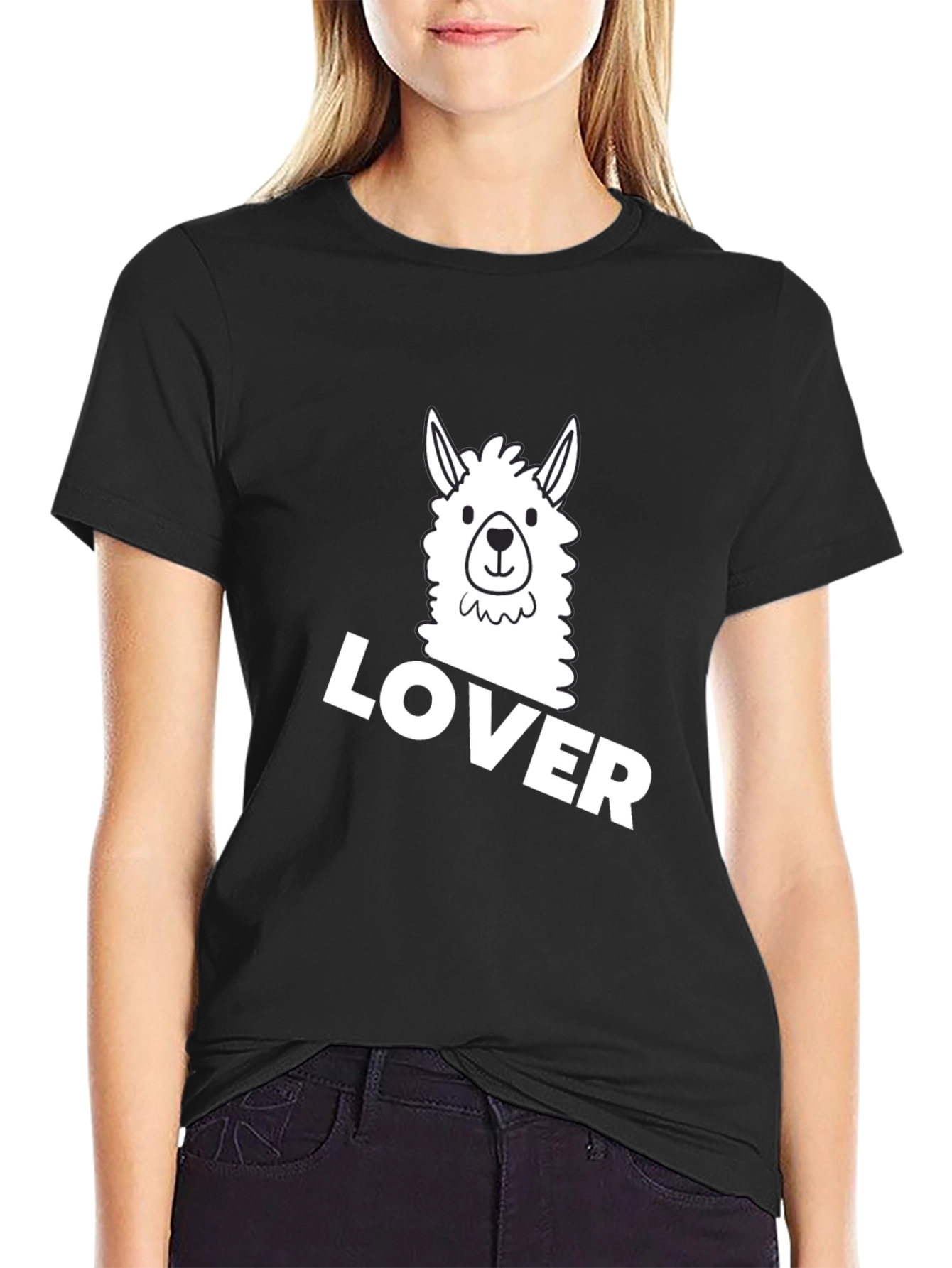 Llama Lover Graphic Tee - Black Cotton T-Shirt
