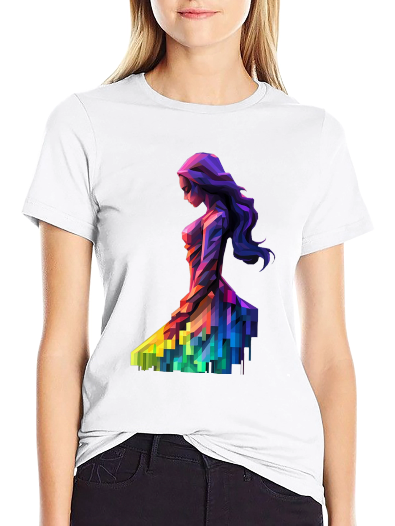 Abstract Geometric Woman Print Black T-Shirt