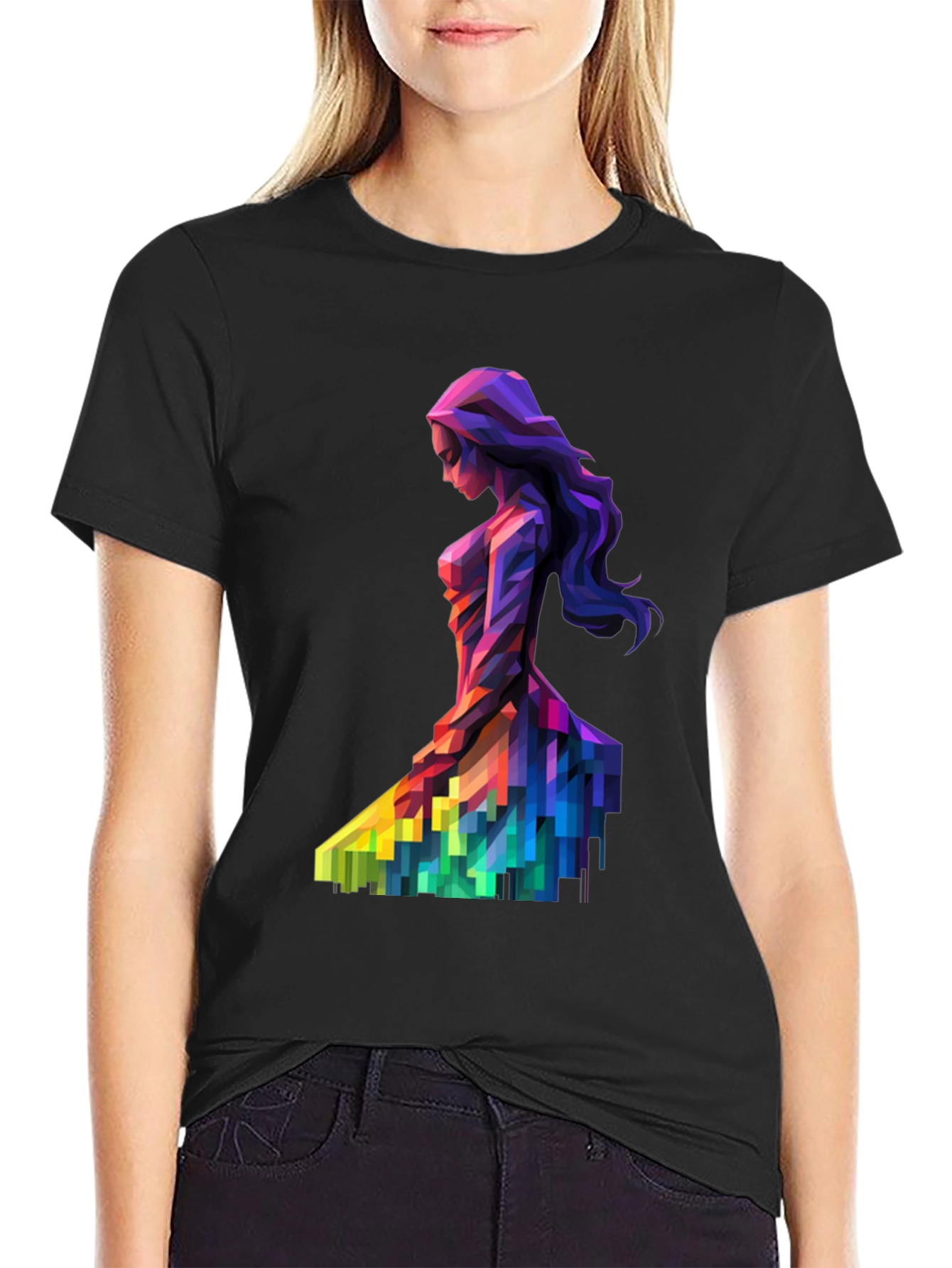 Abstract Geometric Woman Print Black T-Shirt
