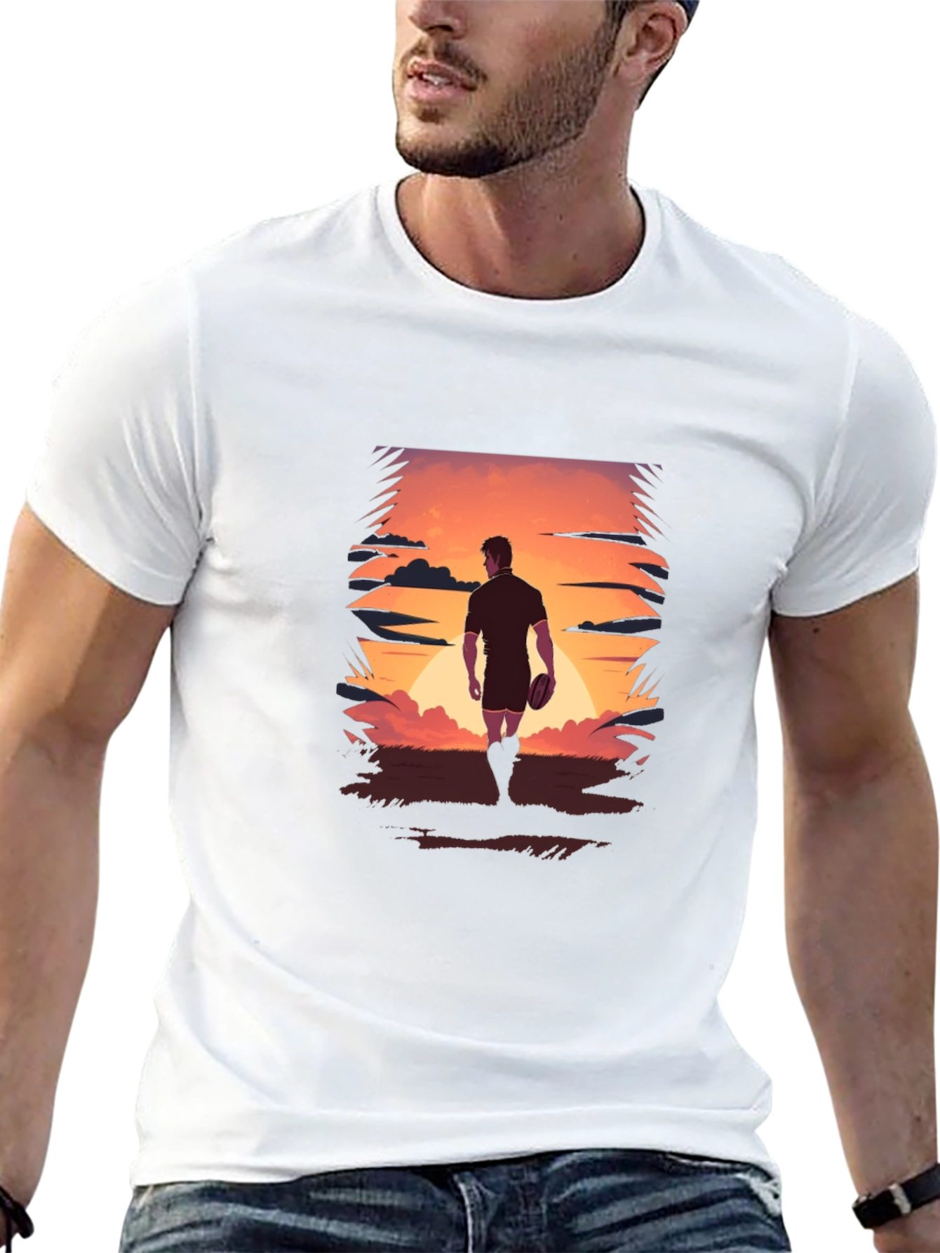 Sunset Rugby Player Graphic Tee