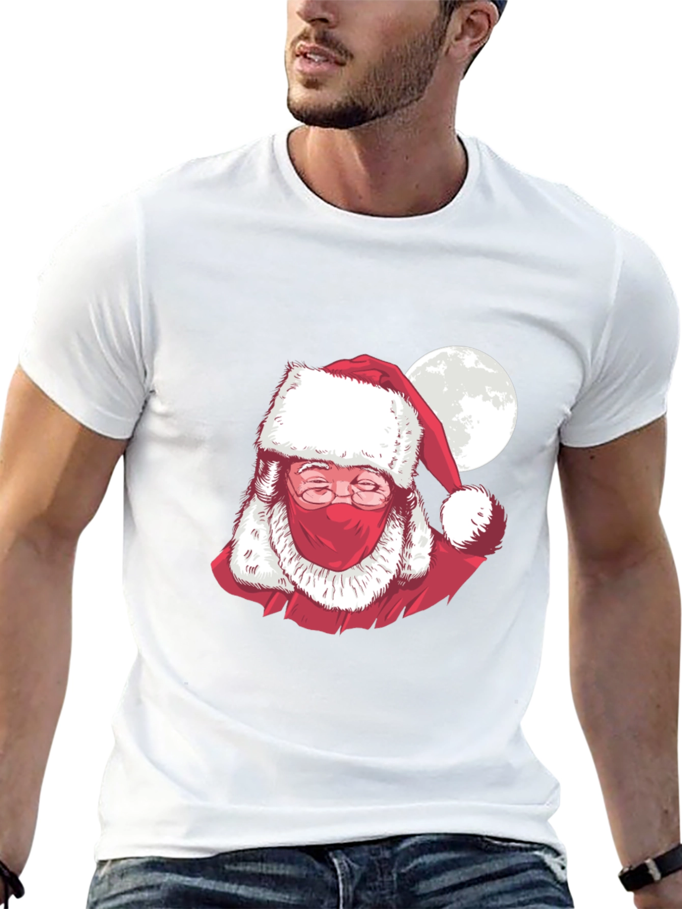 Masked Santa Claus Graphic T-Shirt - Holiday Cheer