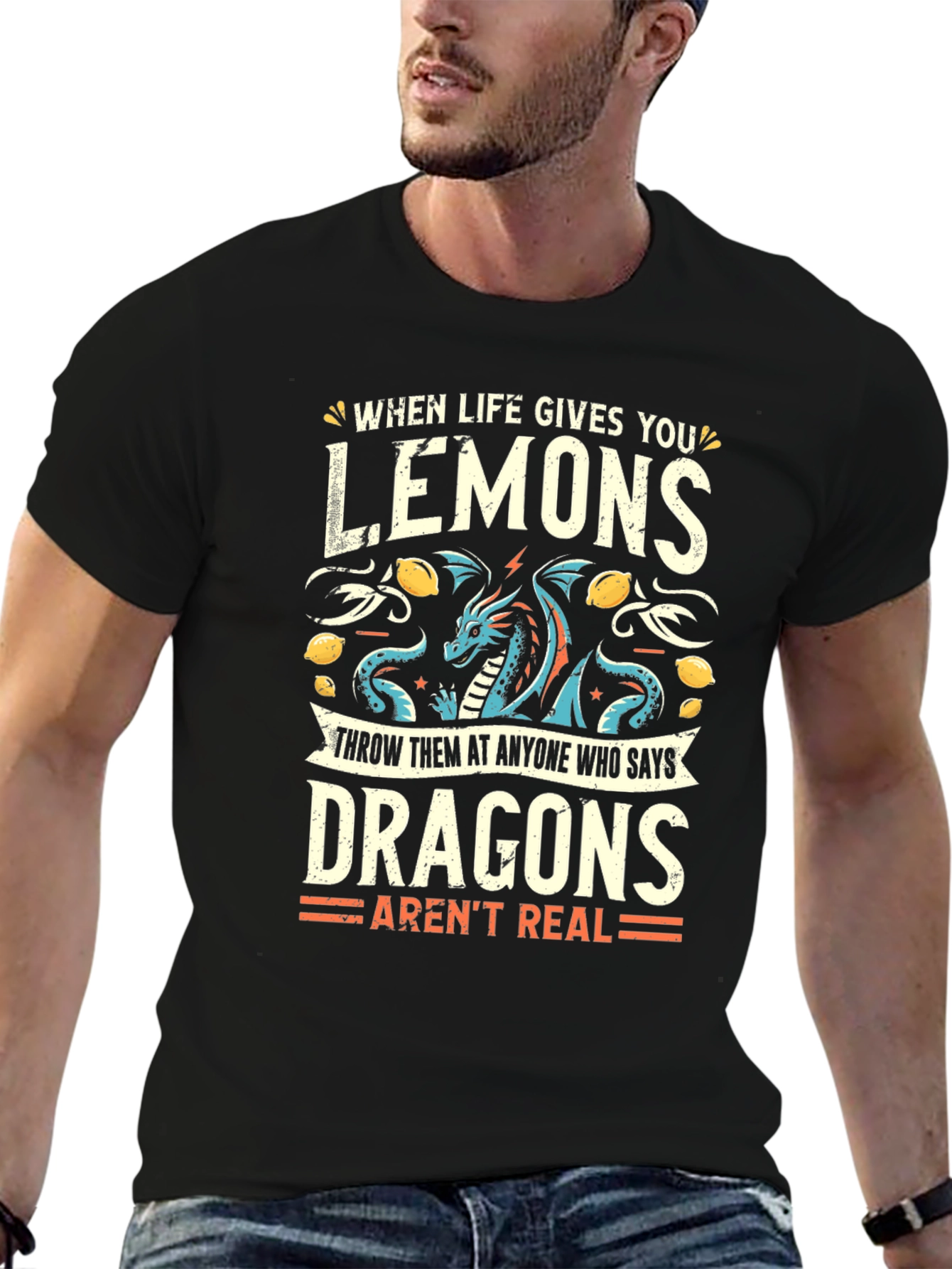 Funny Dragon Lemon Graphic T-Shirt