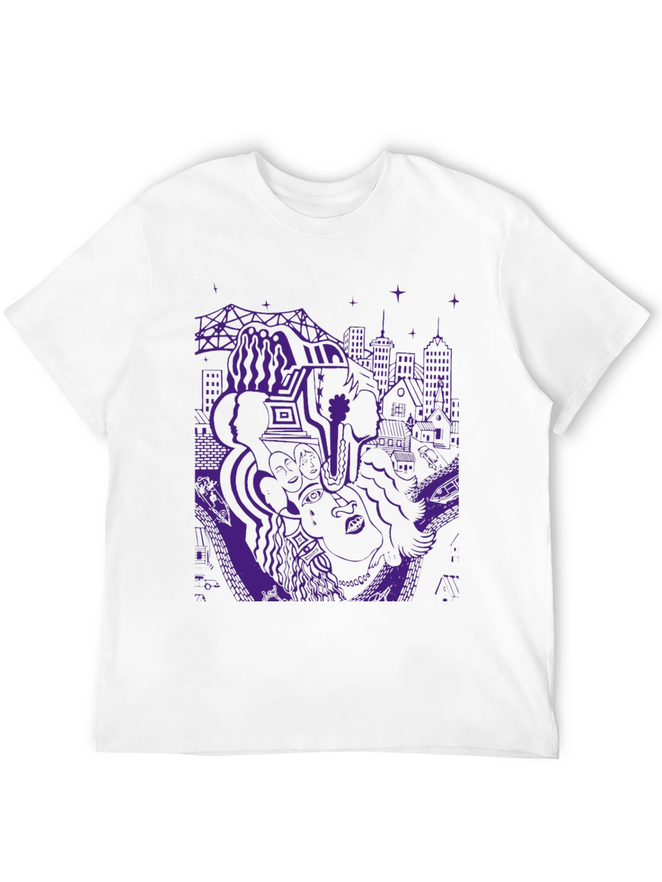 Unique Purple Graphic Print Black T-Shirt