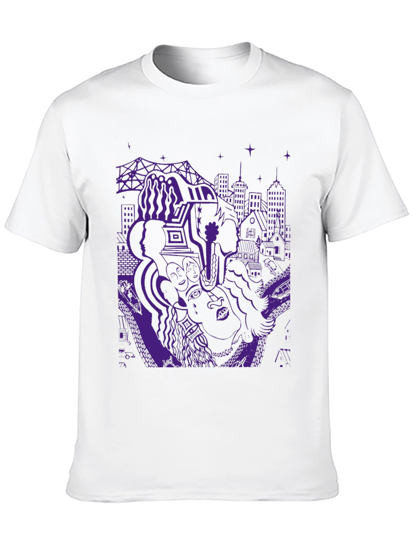 Unique Purple Graphic Print Black T-Shirt