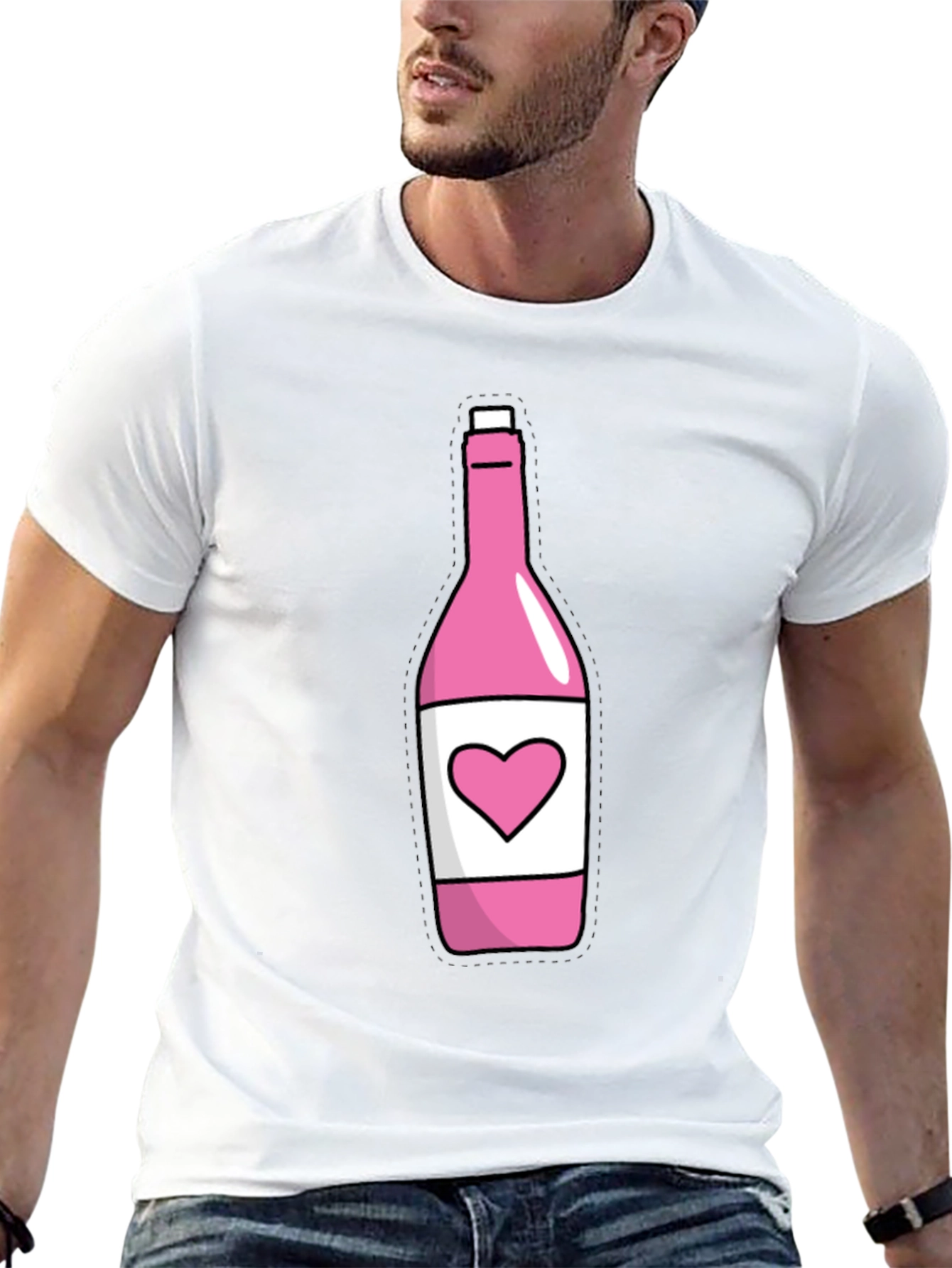 Pink Heart Bottle T-Shirt - Novelty Graphic Tee