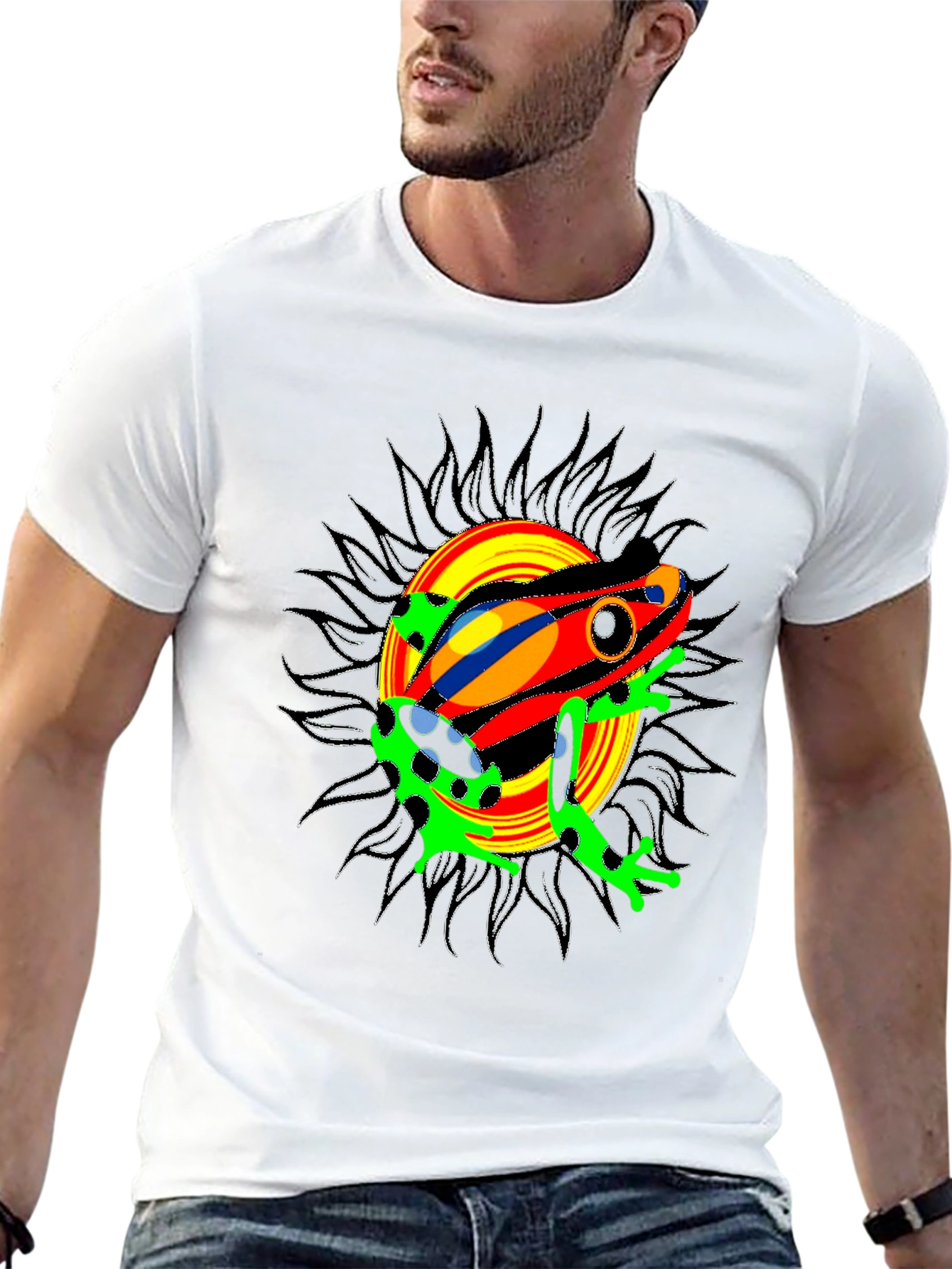 Psychedelic Frog Graphic Tee - Black Cotton Blend T-Shirt