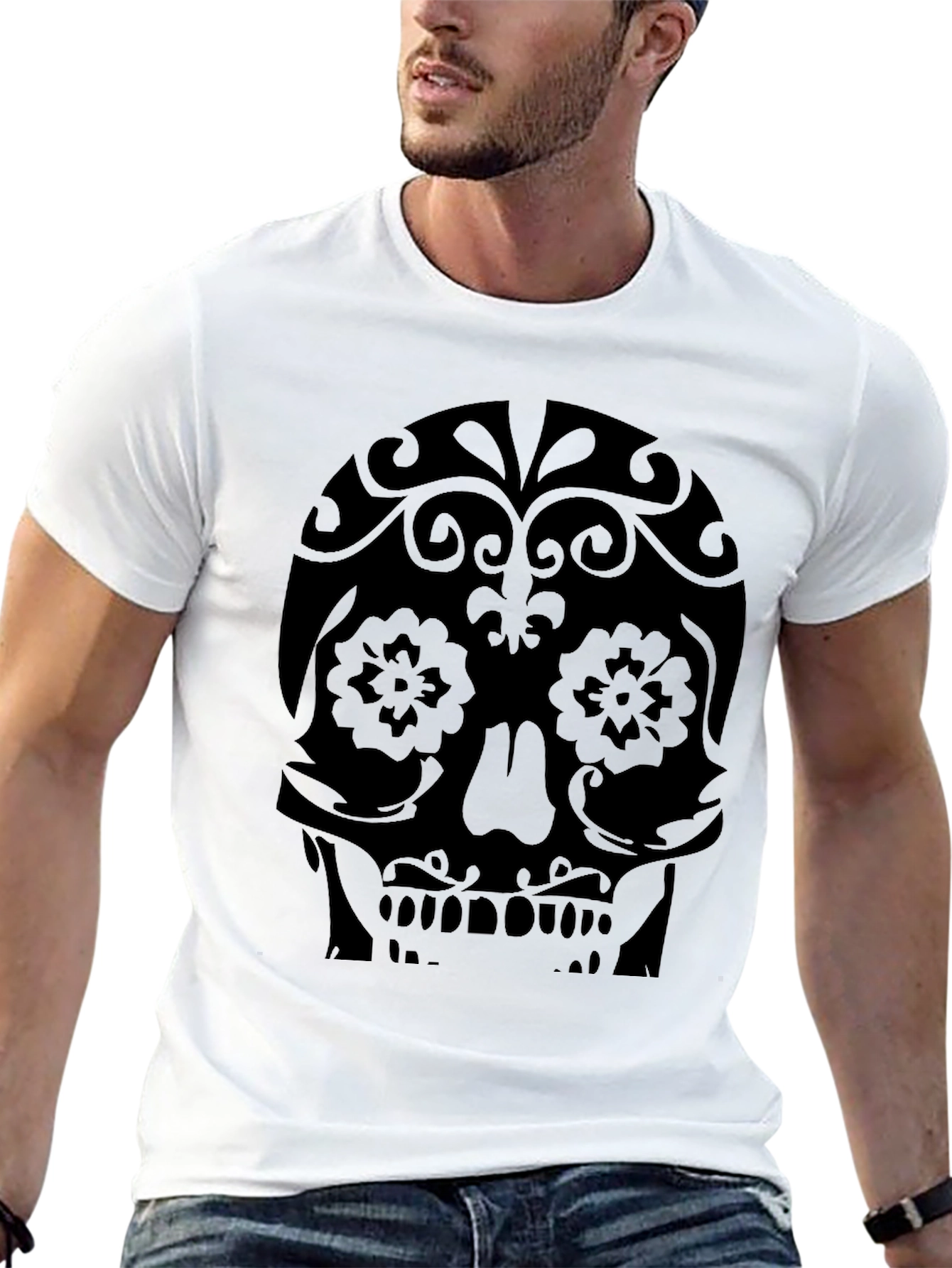Black Skull Graphic Tee - Dia de los Muertos