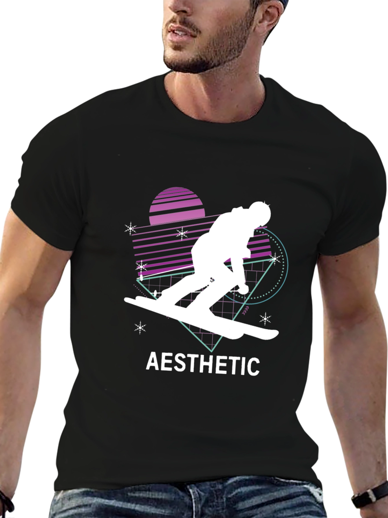 Aesthetic Retro Skiing T-Shirt - Black