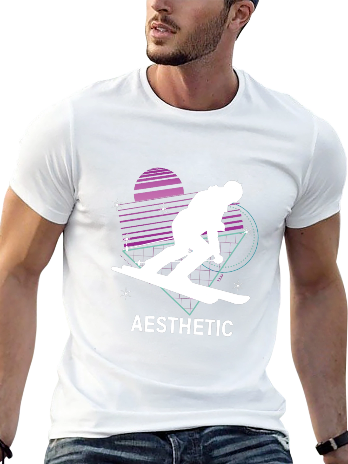Aesthetic Retro Skiing T-Shirt - Black