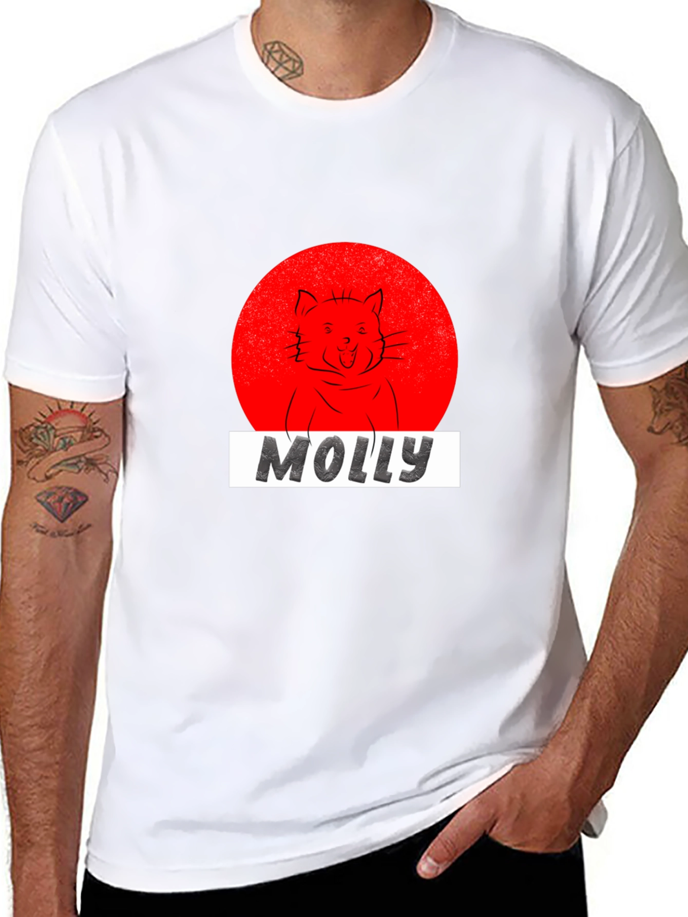 Molly Cat Graphic Tee - Black Cotton T-Shirt