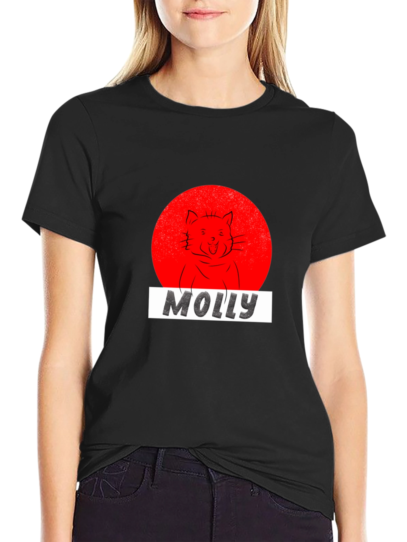Molly Cat Graphic Tee - Black Cotton T-Shirt