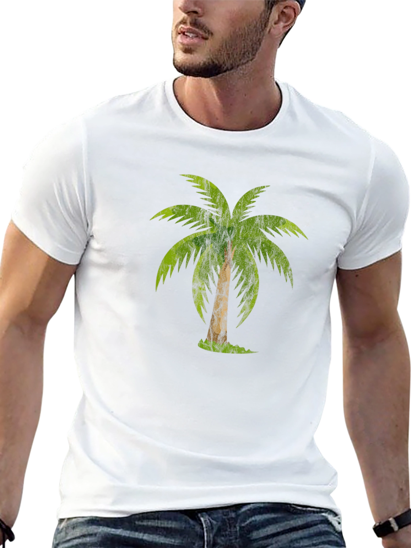 Tropical Palm Tree Graphic Tee - Casual Black T-Shirt