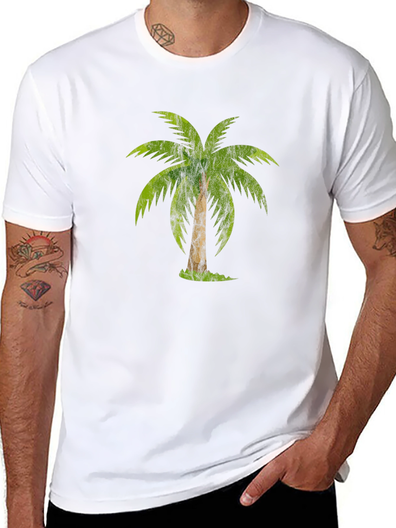 Tropical Palm Tree Graphic Tee - Casual Black T-Shirt