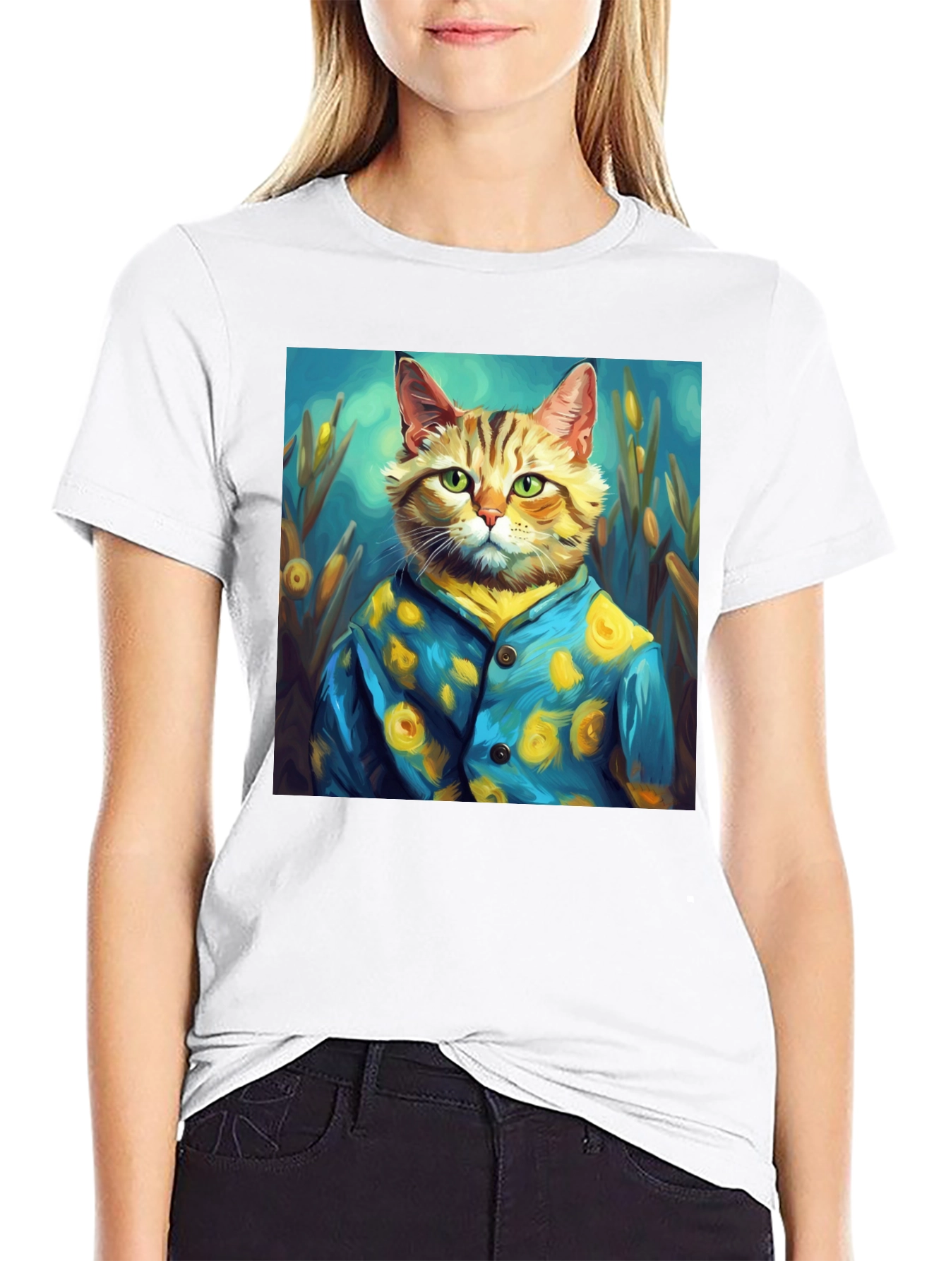 Artistic Cat Portrait Tee - Unique Graphic T-Shirt
