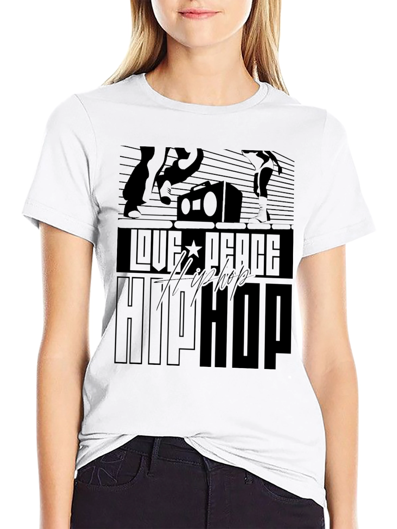 Love Peace Hip Hop Black T-Shirt