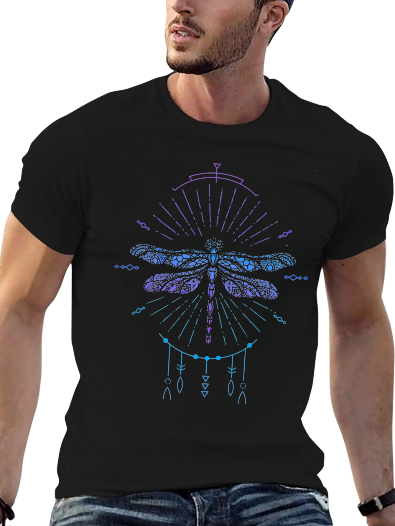 Dragonfly Graphic Print Mens Black T-Shirt
