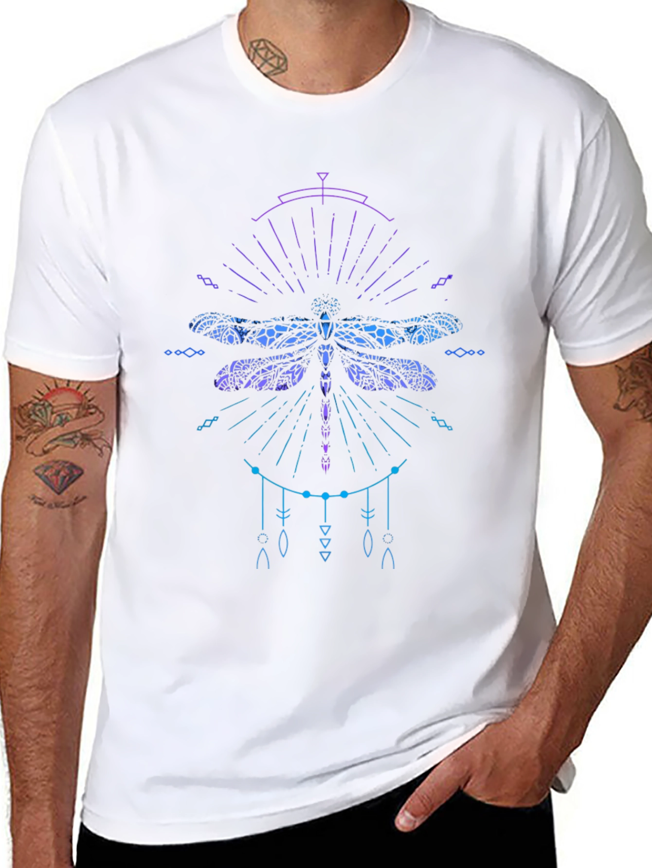 Dragonfly Graphic Print Mens Black T-Shirt