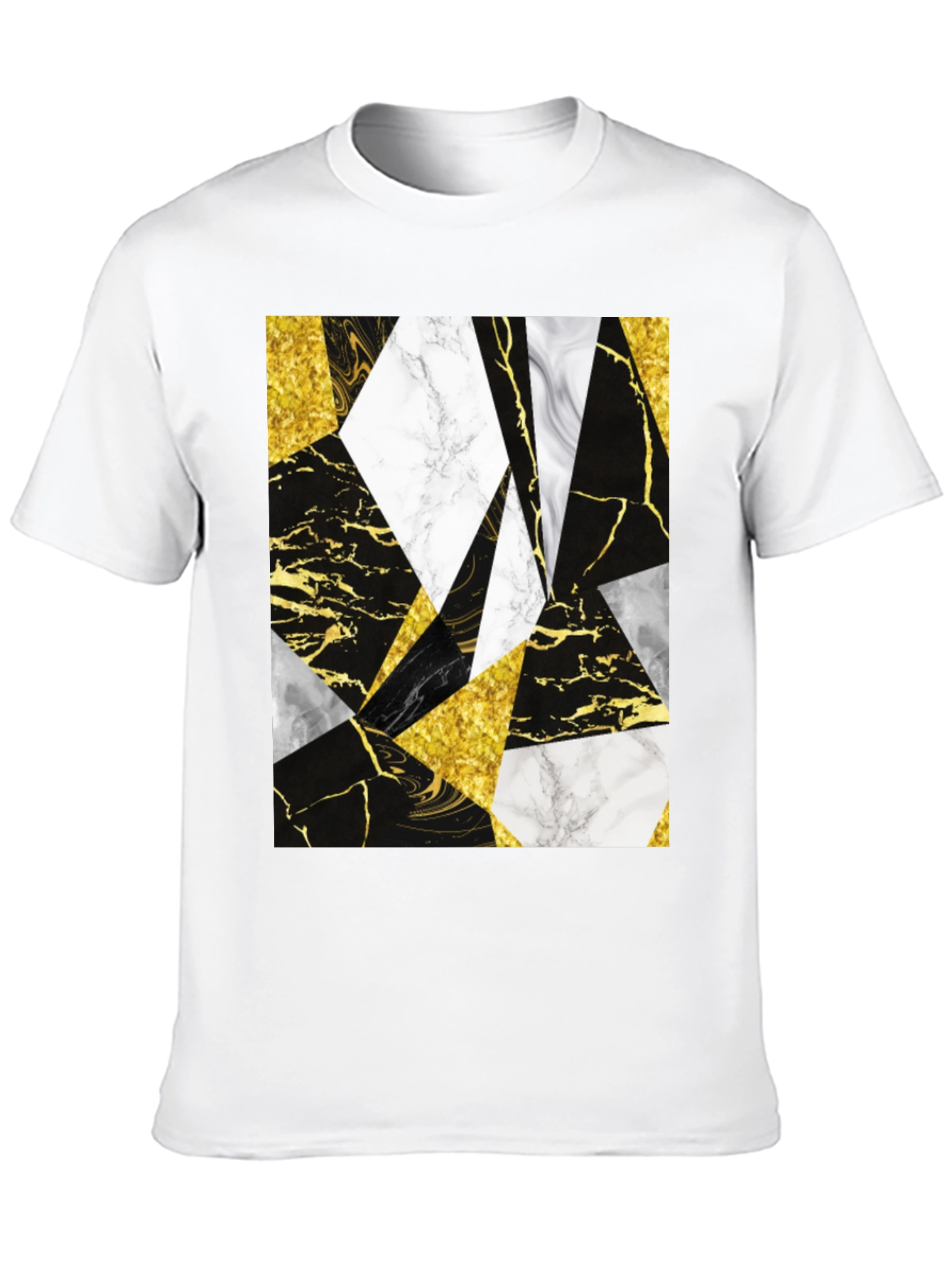 Geometric Marble & Gold Print Black T-Shirt