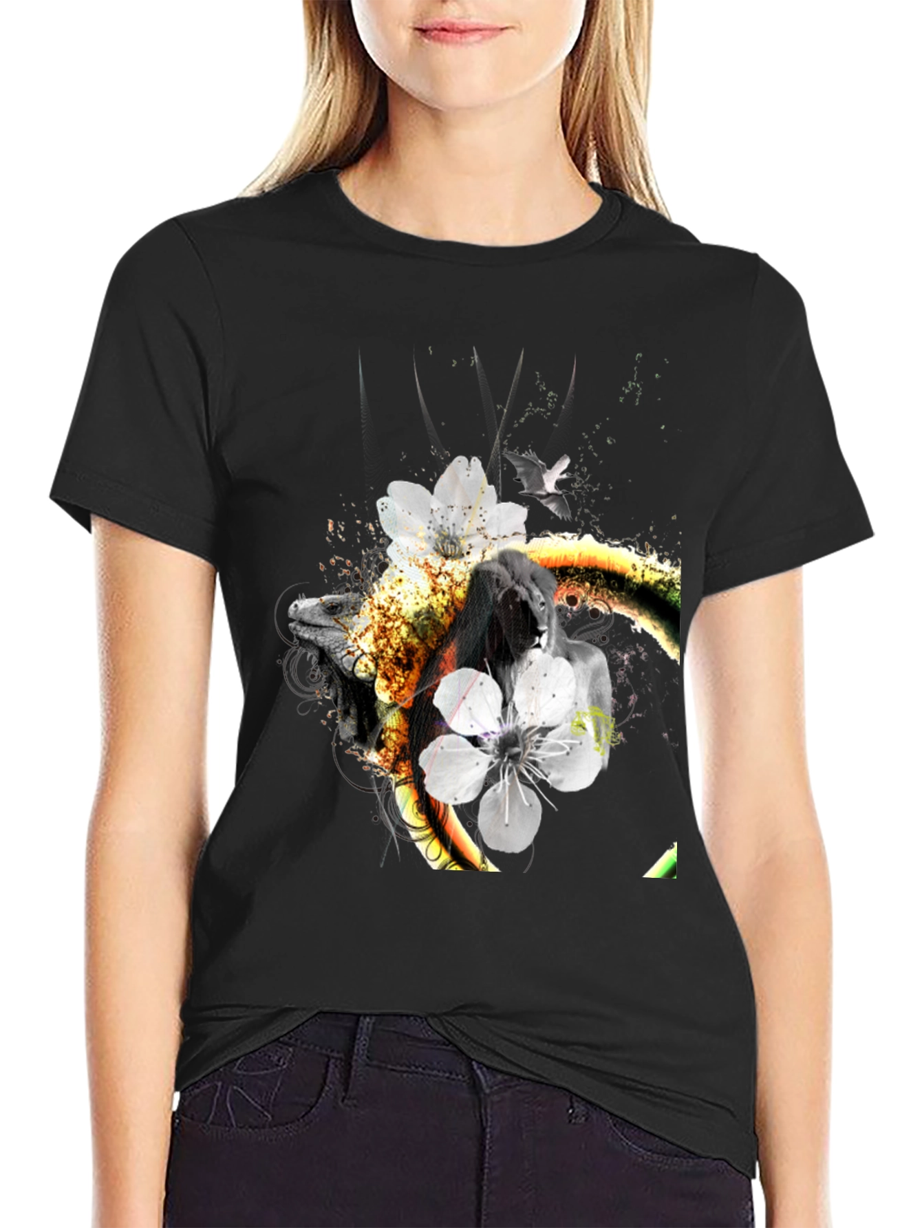 Abstract Animal Print Black T-Shirt