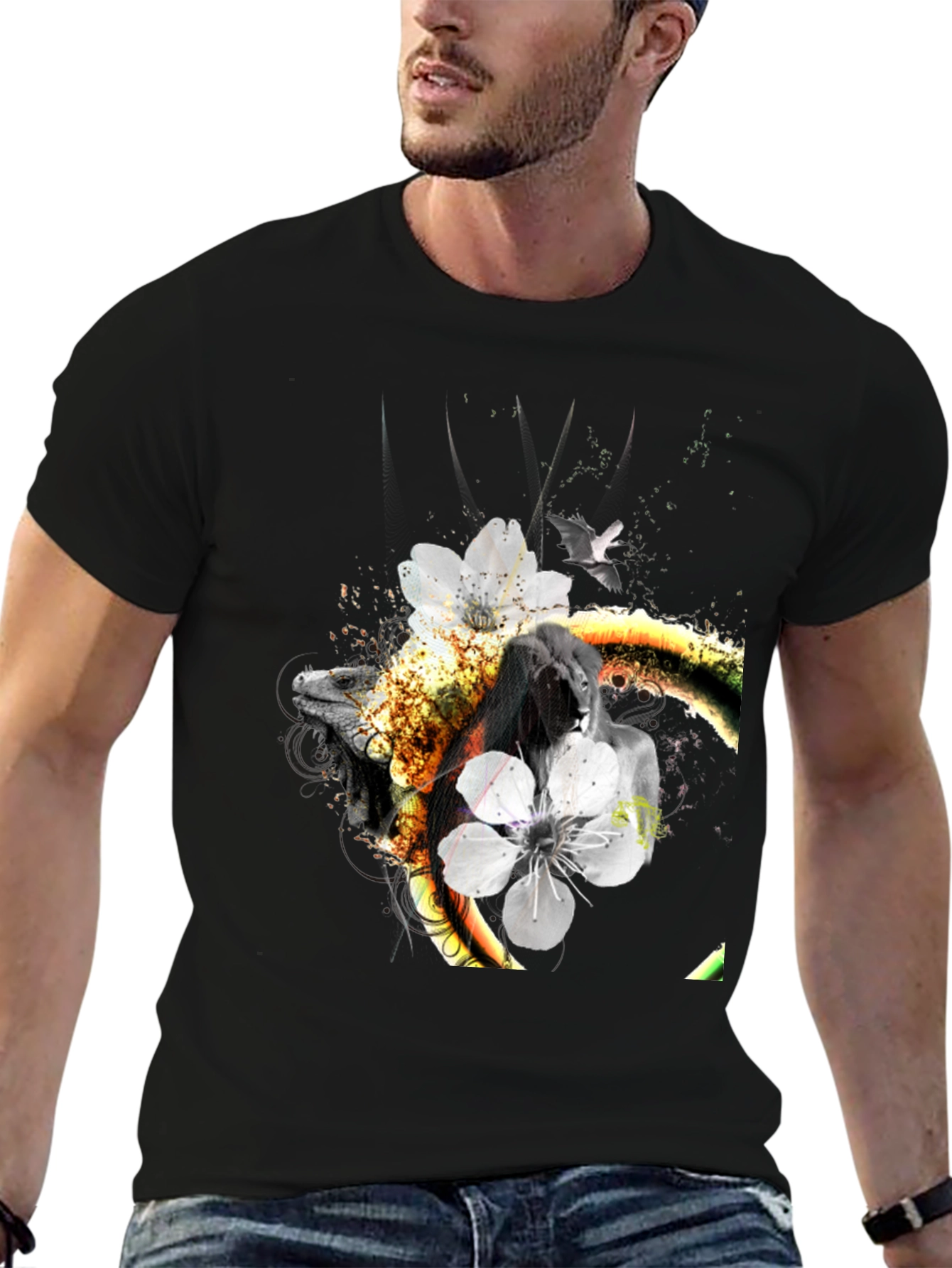 Abstract Animal Print Black T-Shirt
