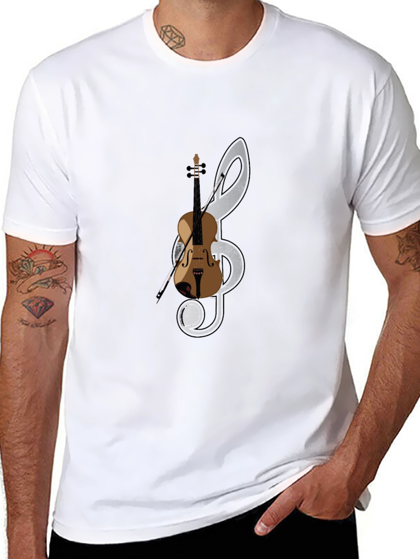 Musical Note & Violin Graphic T-Shirt