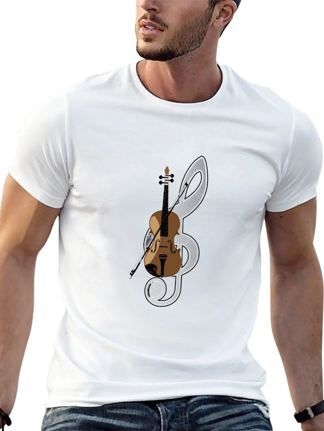 Musical Note & Violin Graphic T-Shirt