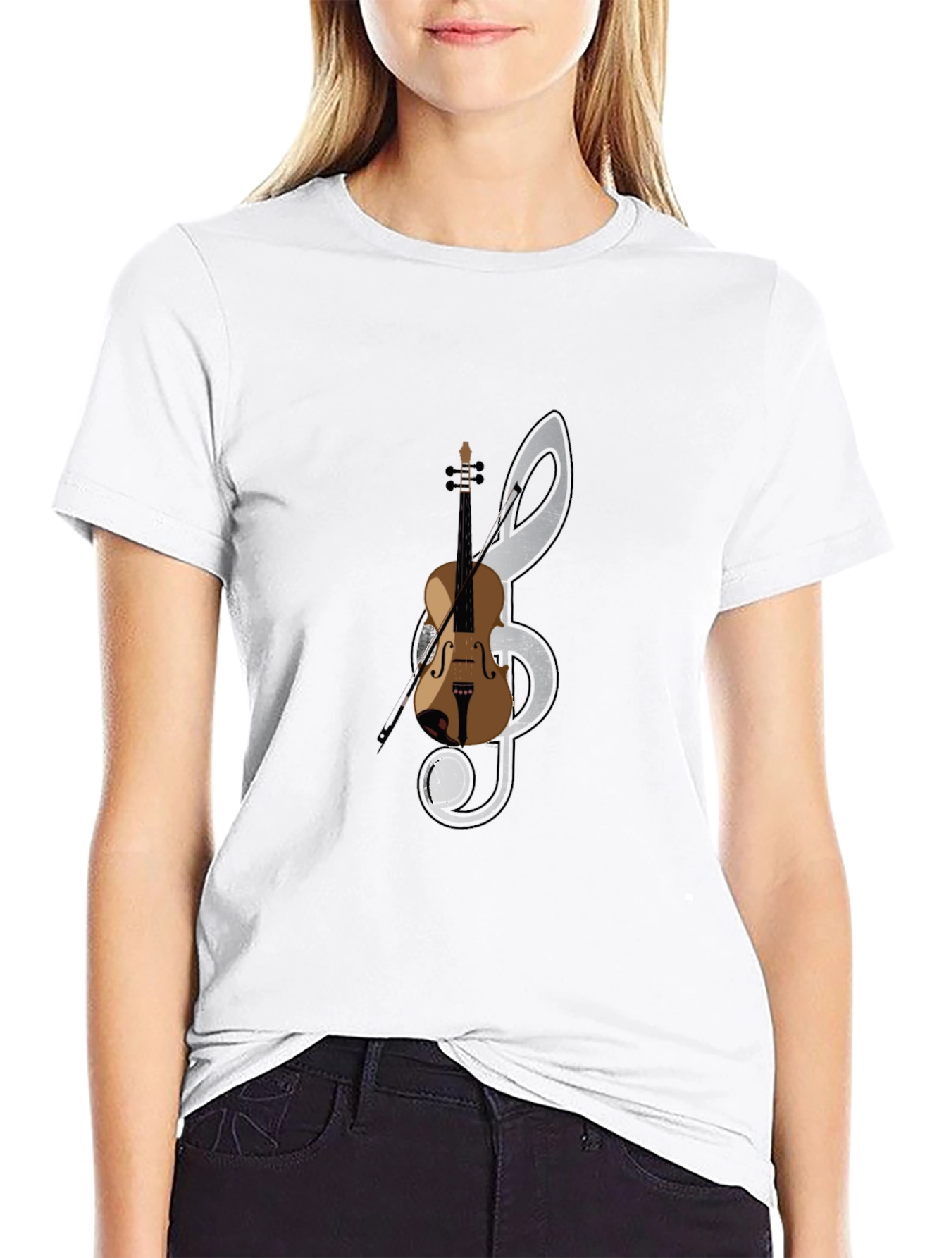 Musical Note & Violin Graphic T-Shirt