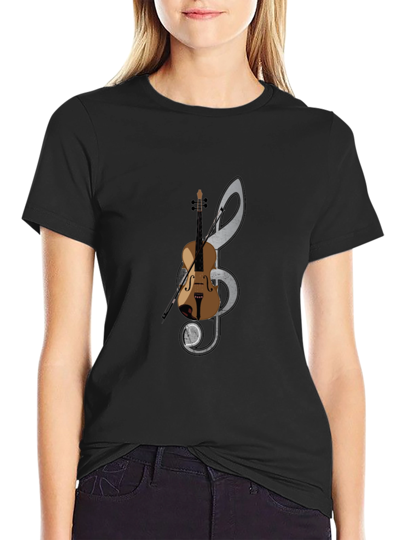 Musical Note & Violin Graphic T-Shirt