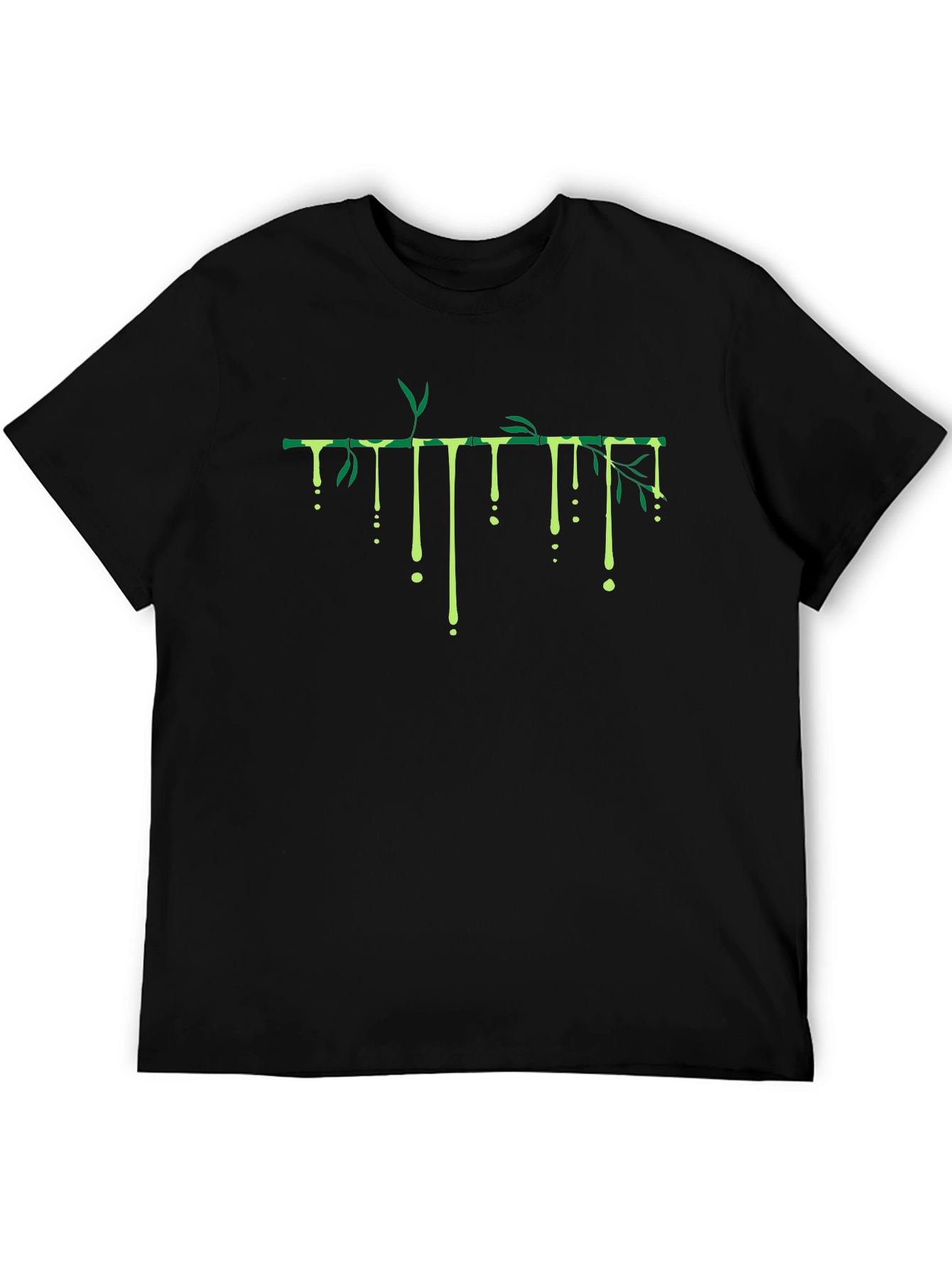 Bamboo Drip Graphic Tee - Black Cotton Casual T-Shirt