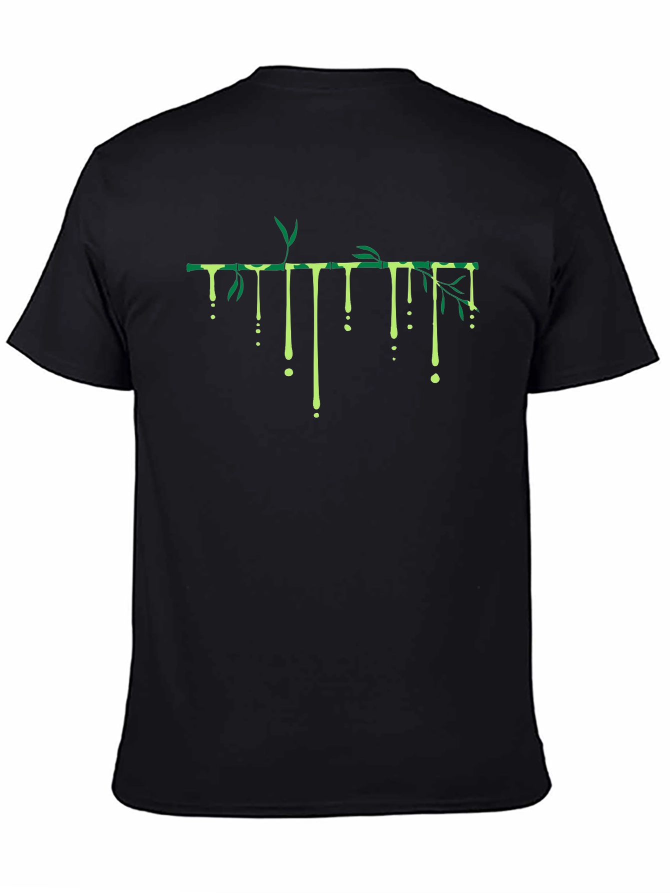 Bamboo Drip Graphic Tee - Black Cotton Casual T-Shirt