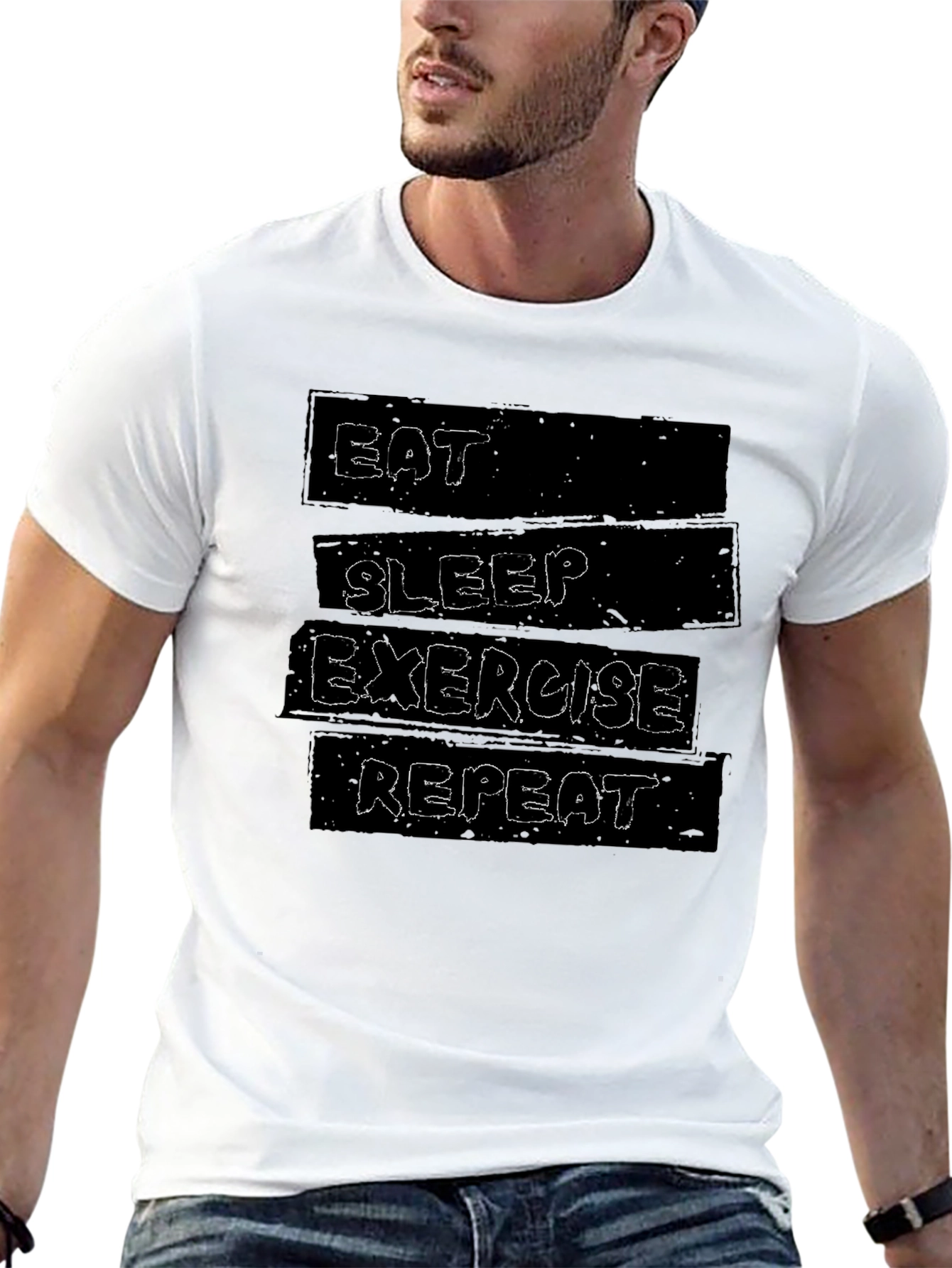 Eat Sleep Exercise Repeat Graphic Tee - Black