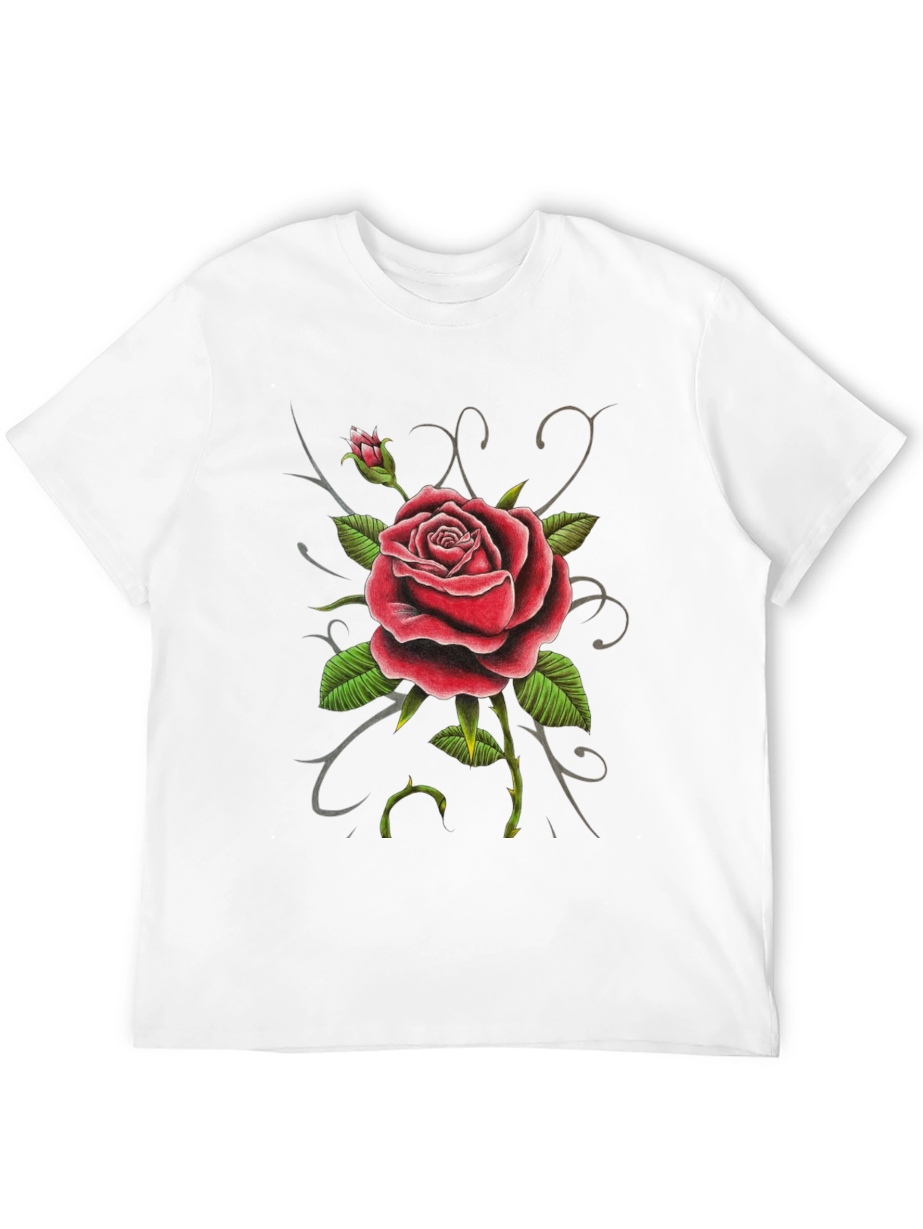 Red Rose Graphic Tee - Black Cotton Comfort