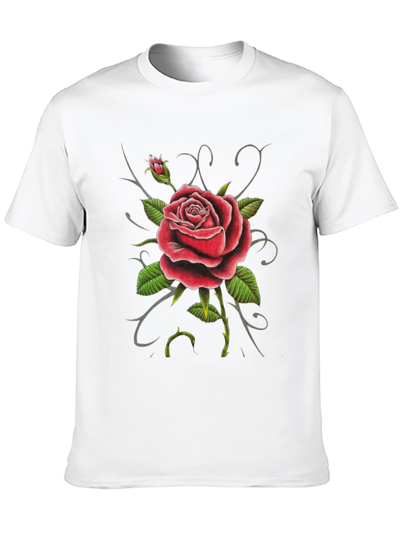 Red Rose Graphic Tee - Black Cotton Comfort