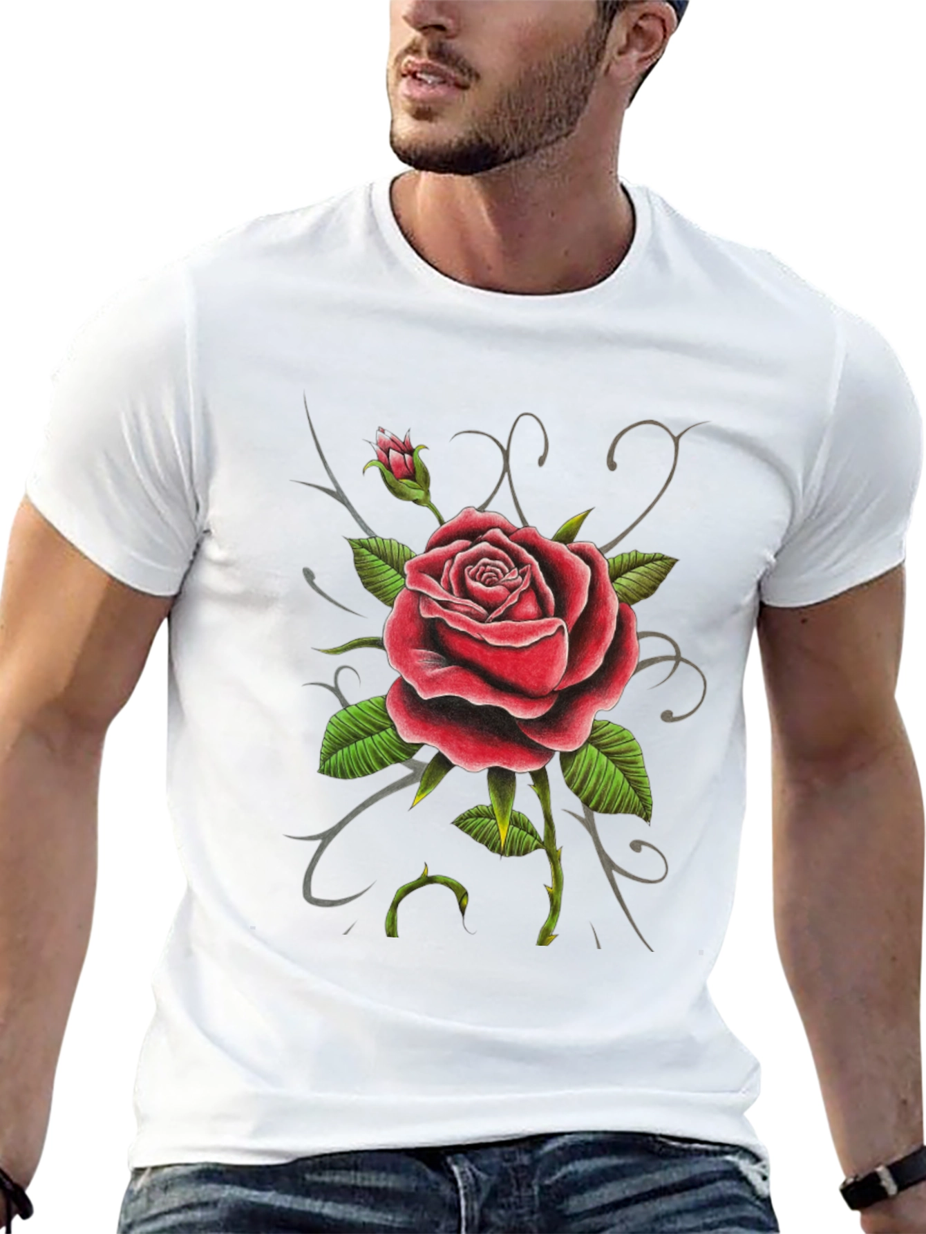 Red Rose Graphic Tee - Black Cotton Comfort