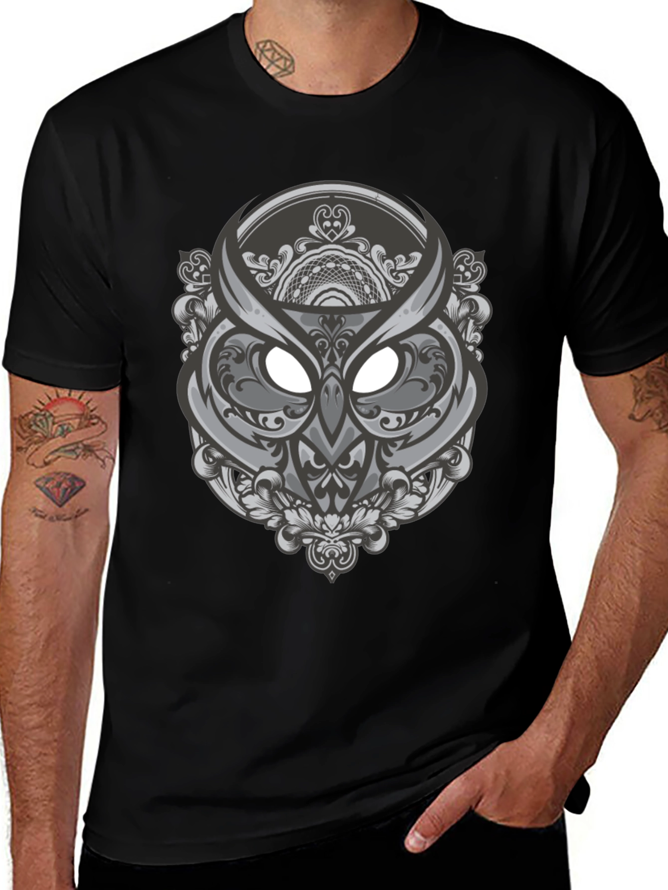Owl Mandala Graphic Tee - Black