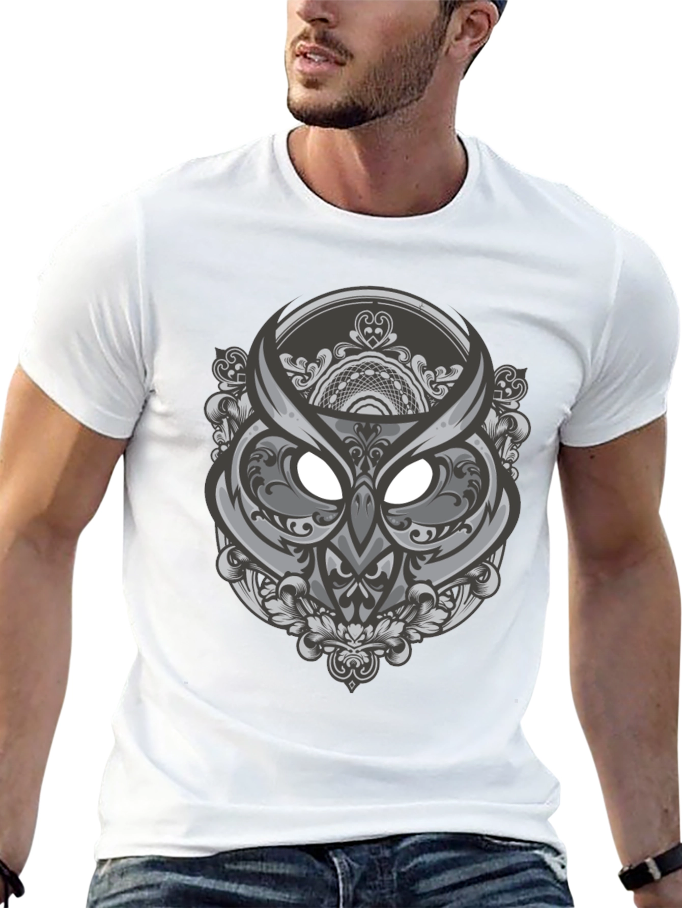 Owl Mandala Graphic Tee - Black