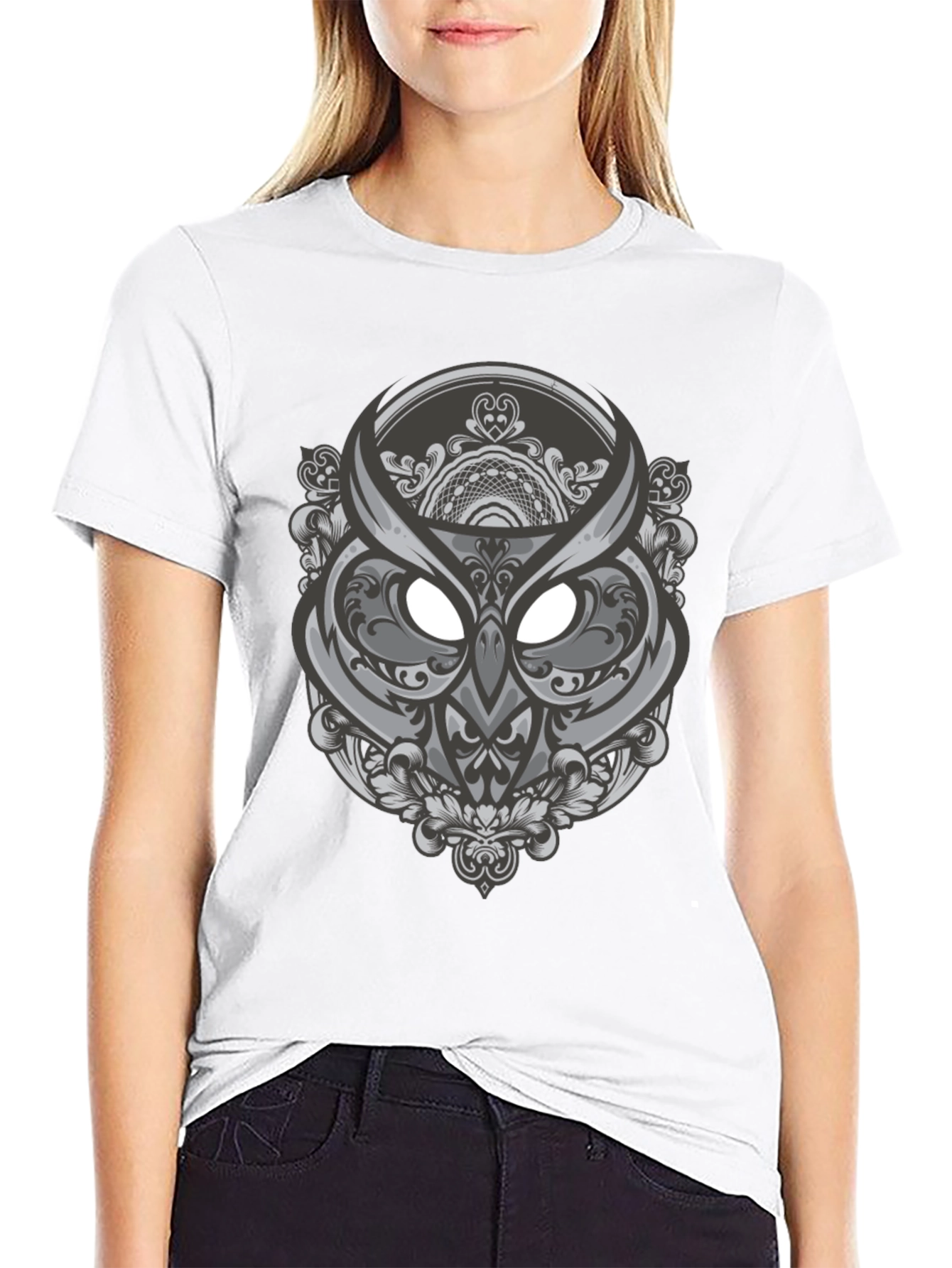 Owl Mandala Graphic Tee - Black