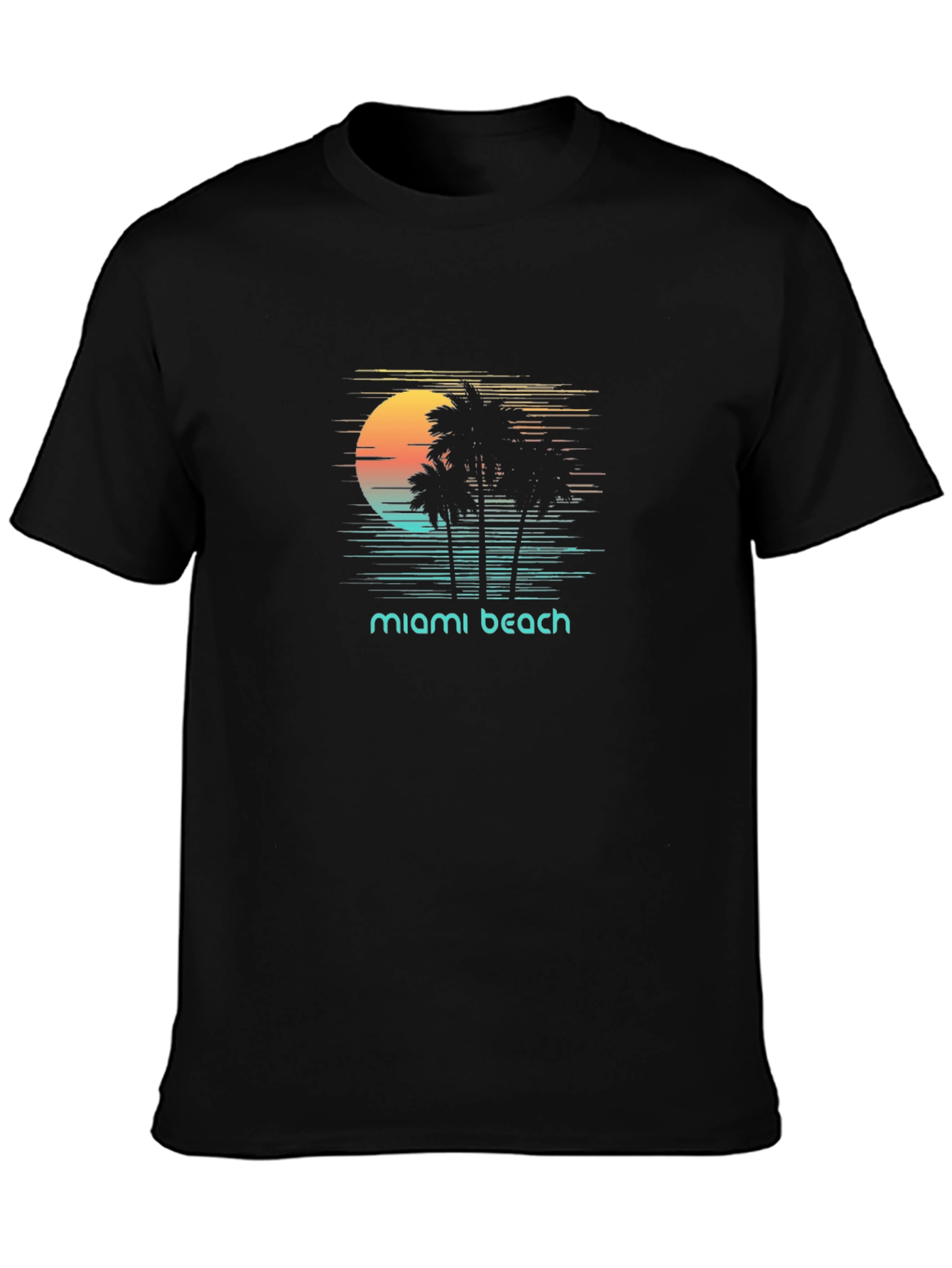 Miami Beach Sunset T-Shirt - Retro Palm Tree Design