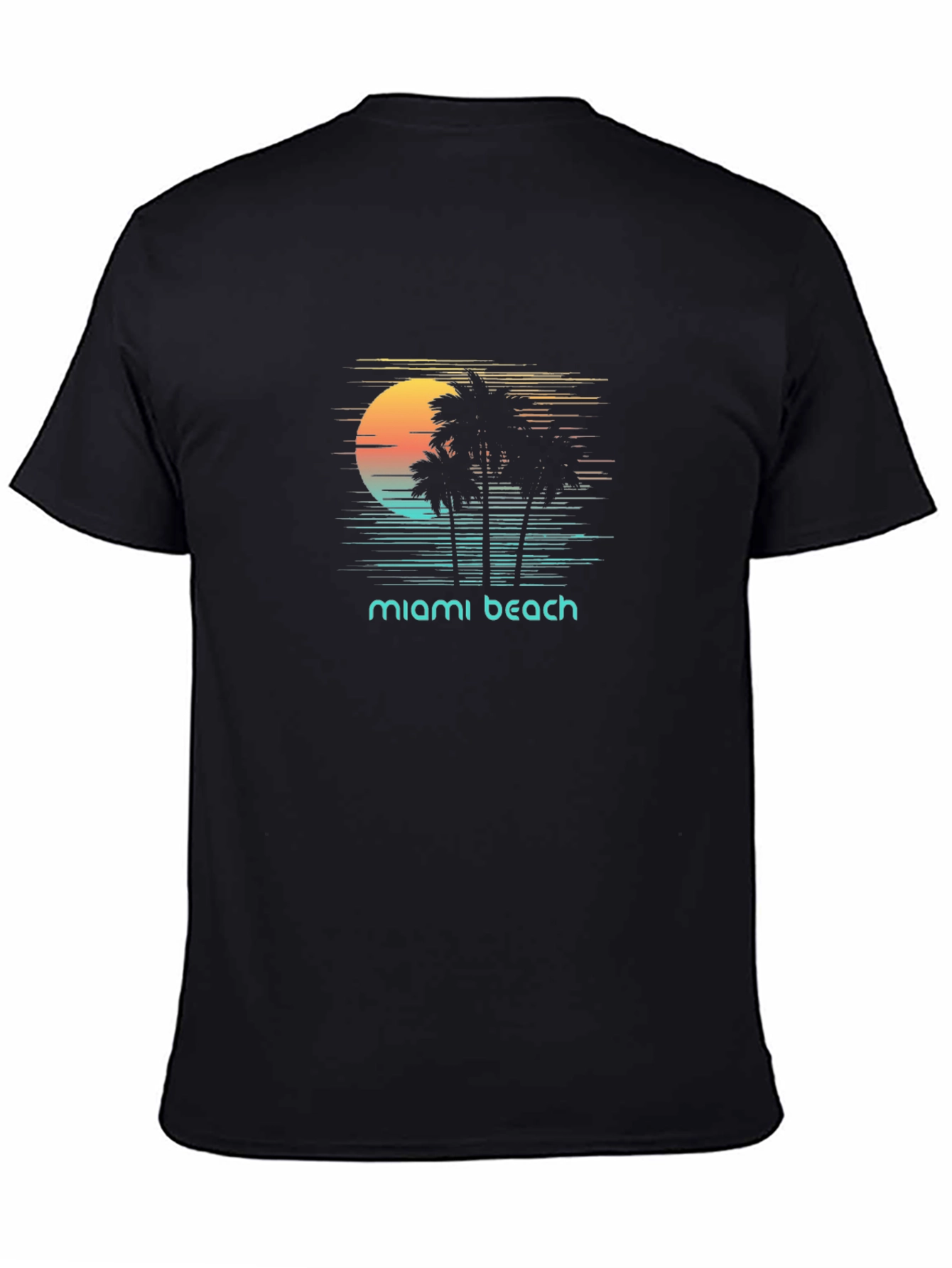 Miami Beach Sunset T-Shirt - Retro Palm Tree Design