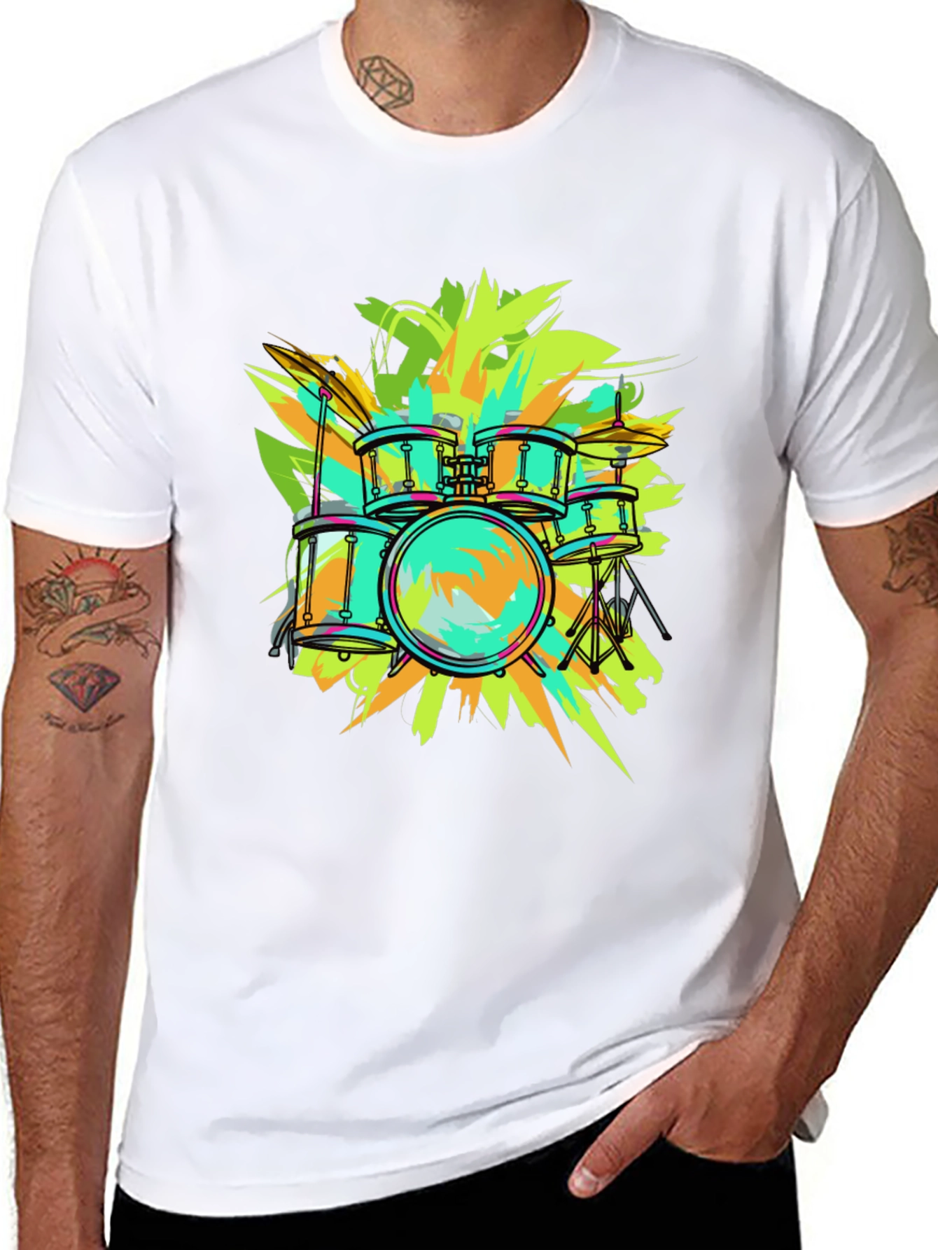 Vibrant Drum Set Graphic Tee - Music Lover T-Shirt