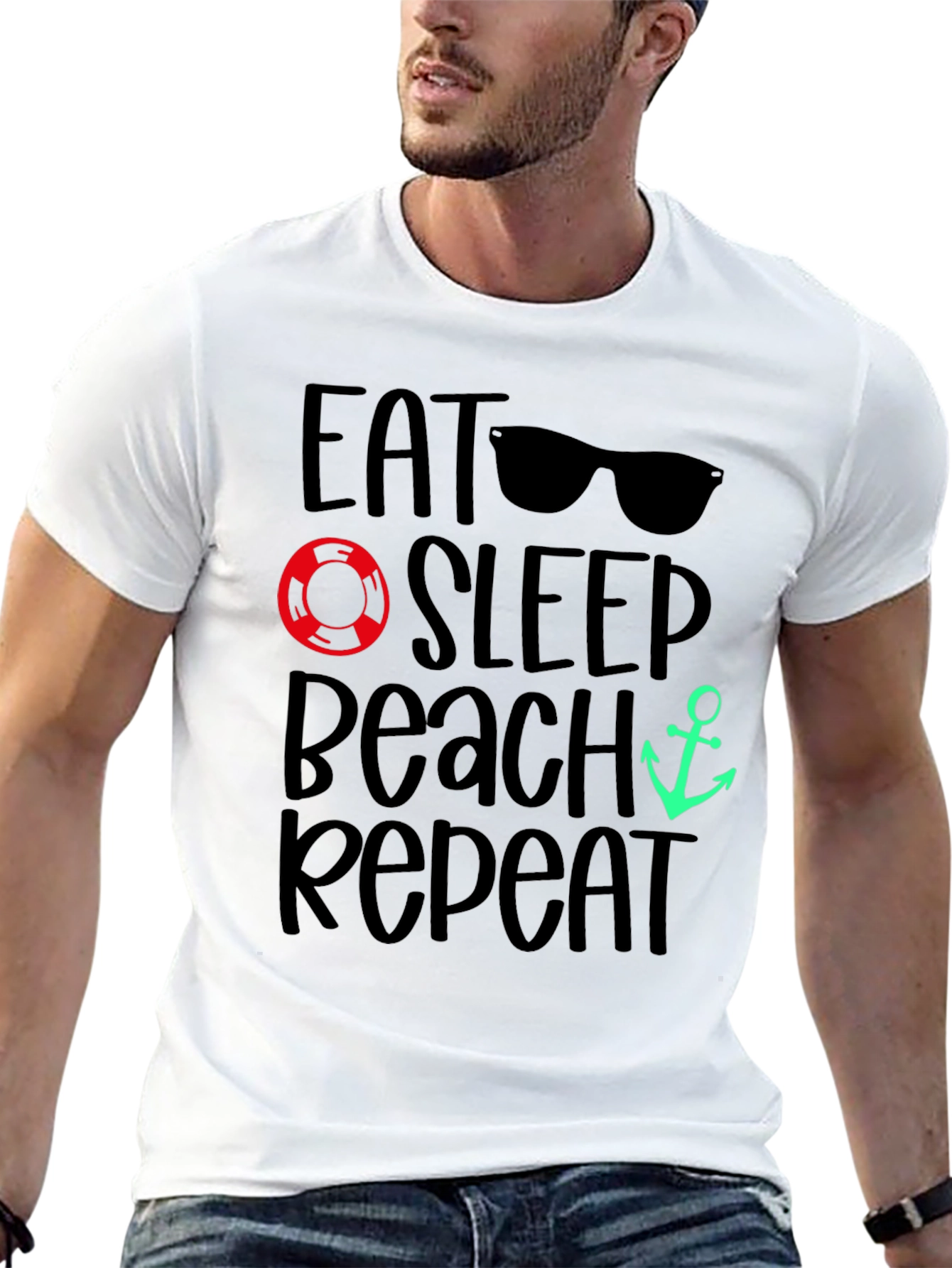 Eat Sleep Beach Repeat Black T-Shirt