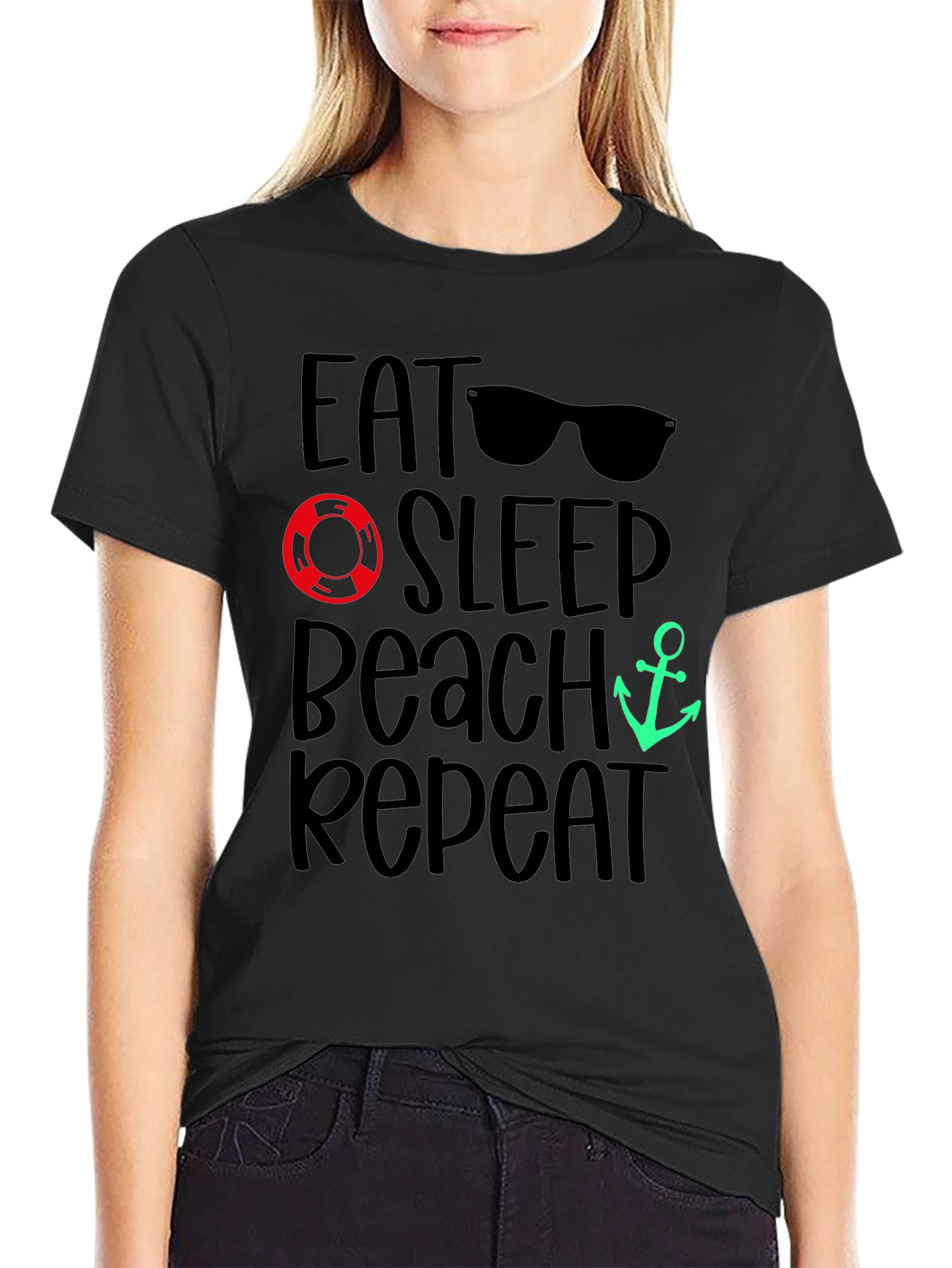 Eat Sleep Beach Repeat Black T-Shirt