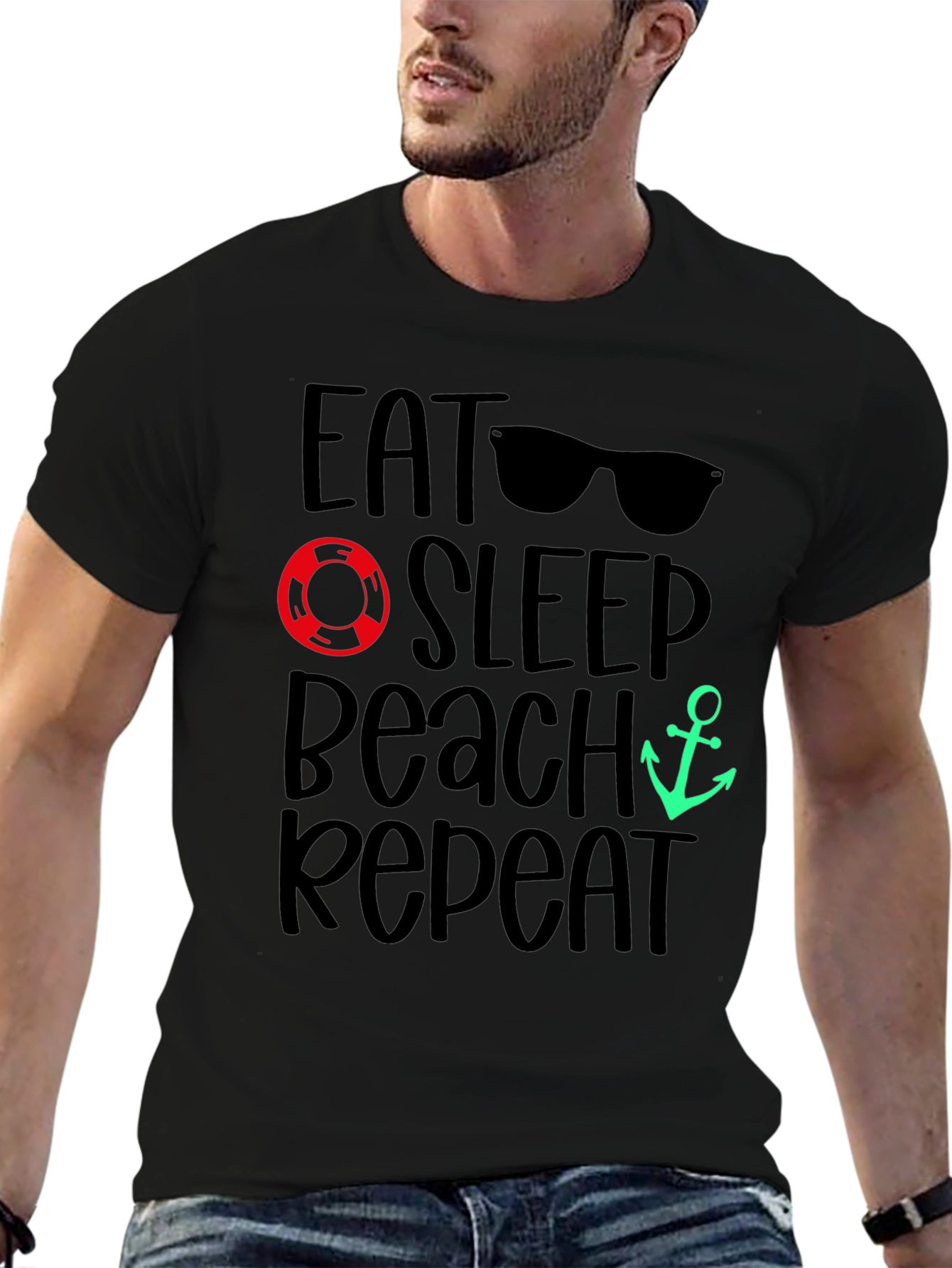 Eat Sleep Beach Repeat Black T-Shirt