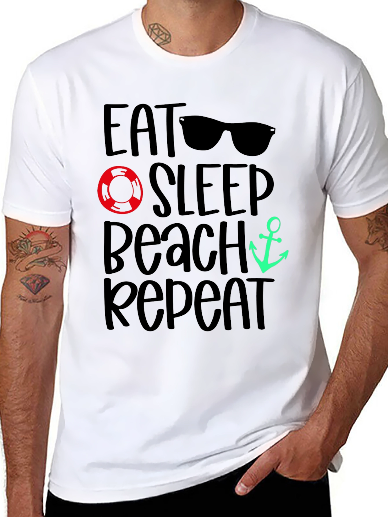 Eat Sleep Beach Repeat Black T-Shirt