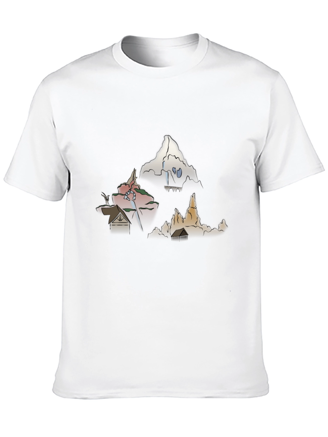 Mens Graphic Tee - Cartoon Landscape Print