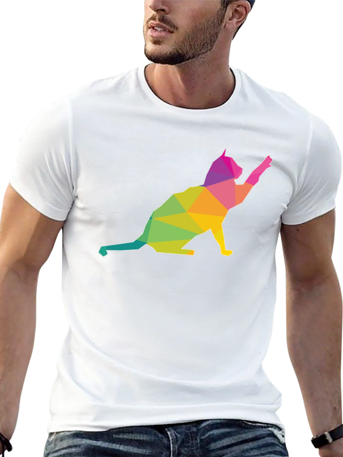 Geometric Cat Graphic T-Shirt - Modern Art Tee