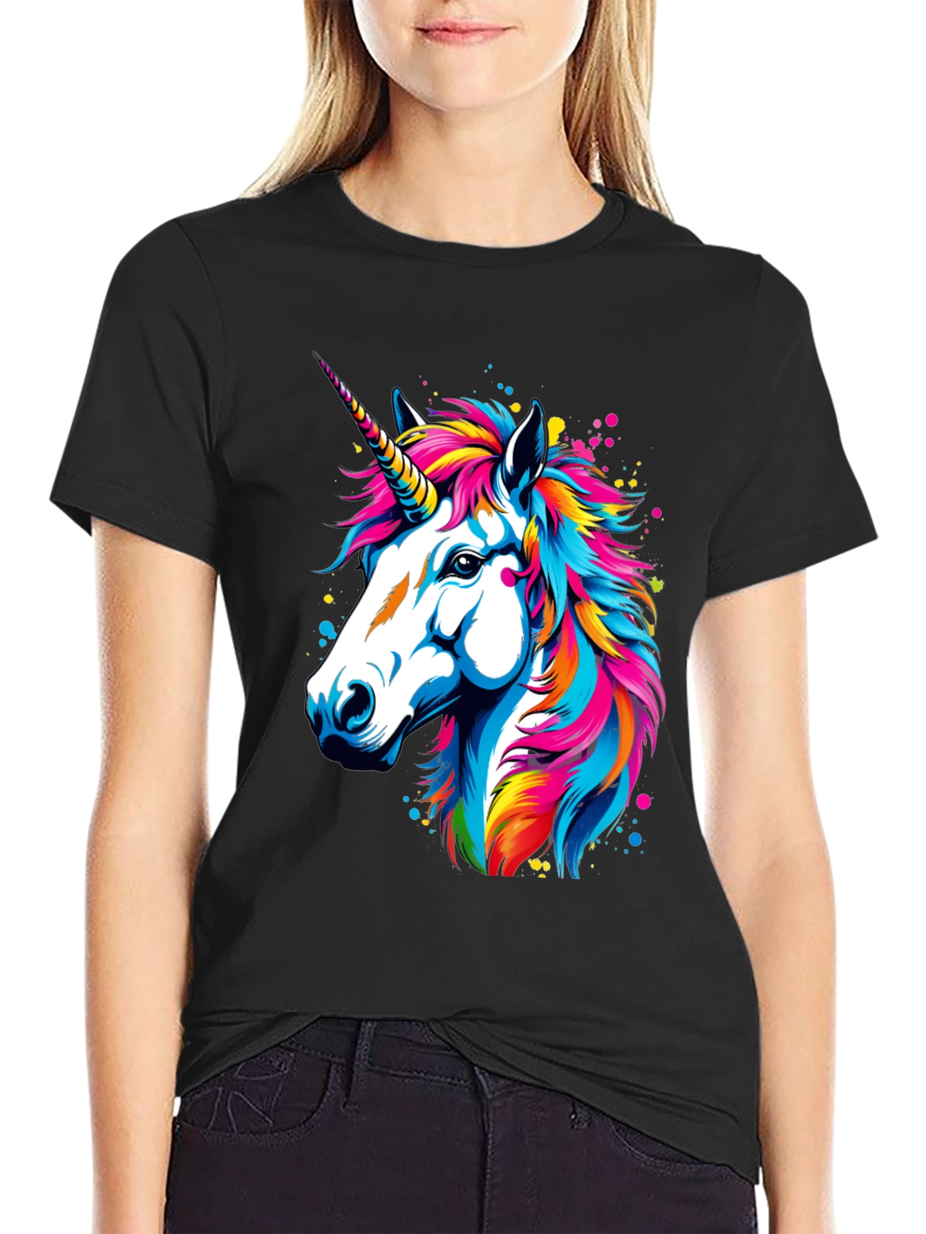 Unicorn Graphic Print Black T-Shirt