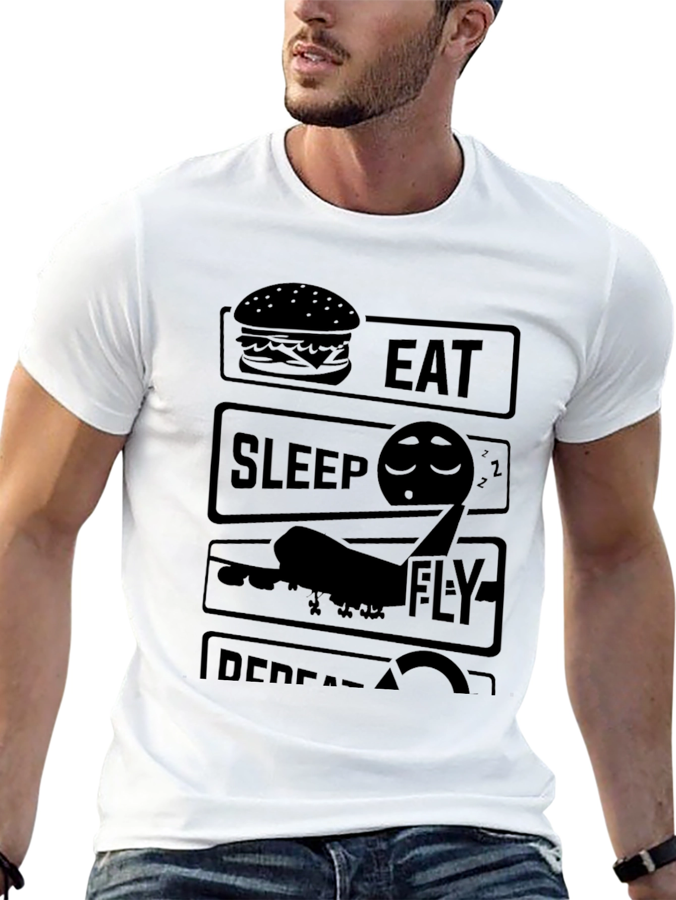 Eat Sleep Fly Repeat Graphic T-Shirt - Black