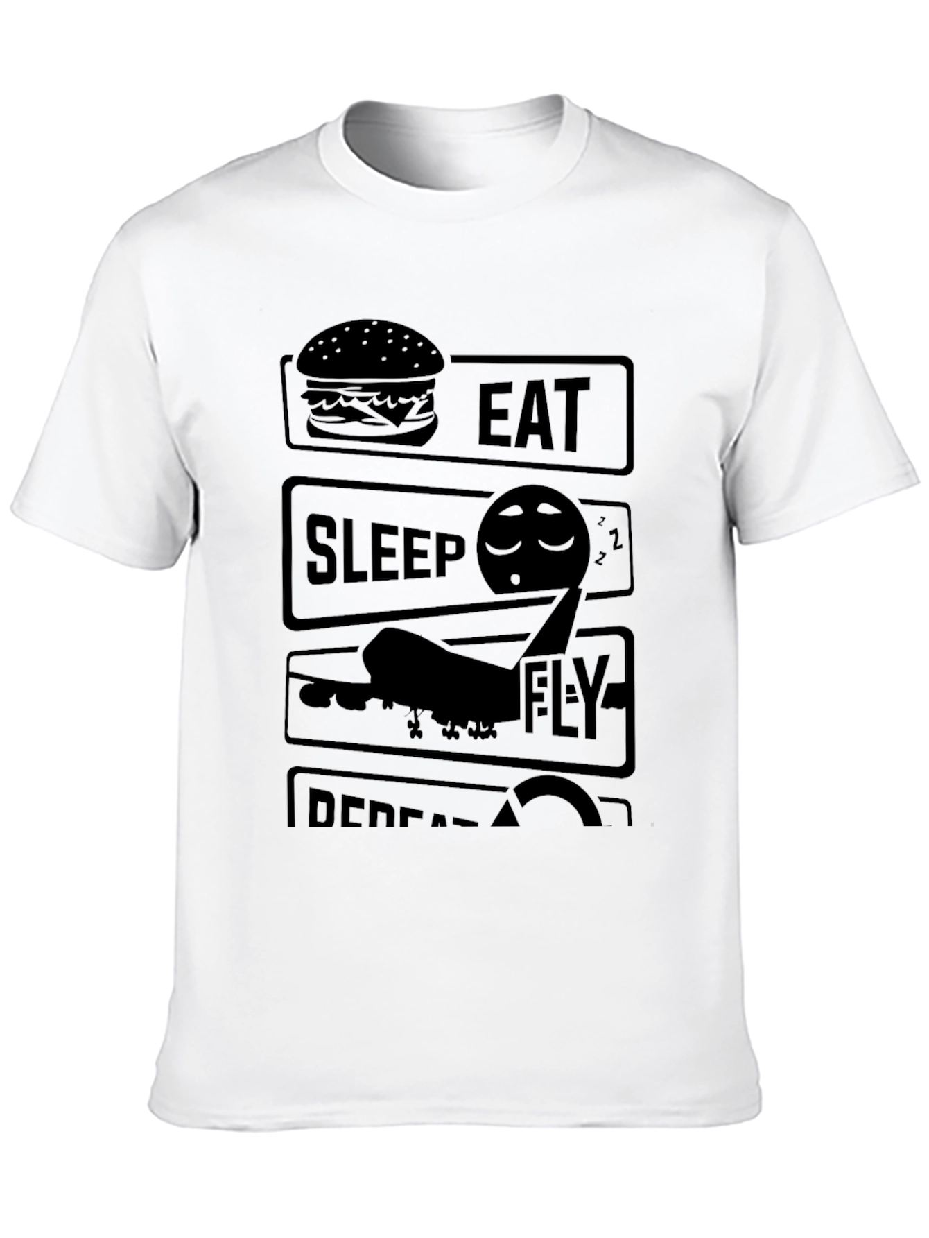 Eat Sleep Fly Repeat Graphic T-Shirt - Black